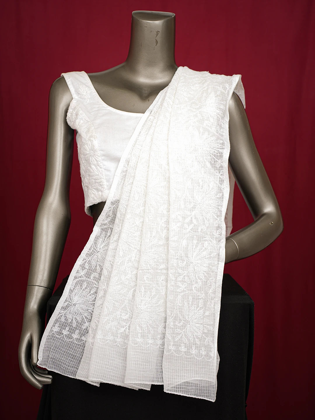 Ada Hand Embroidered White Kota Lucknowi Chikankari Dupatta 01A731086