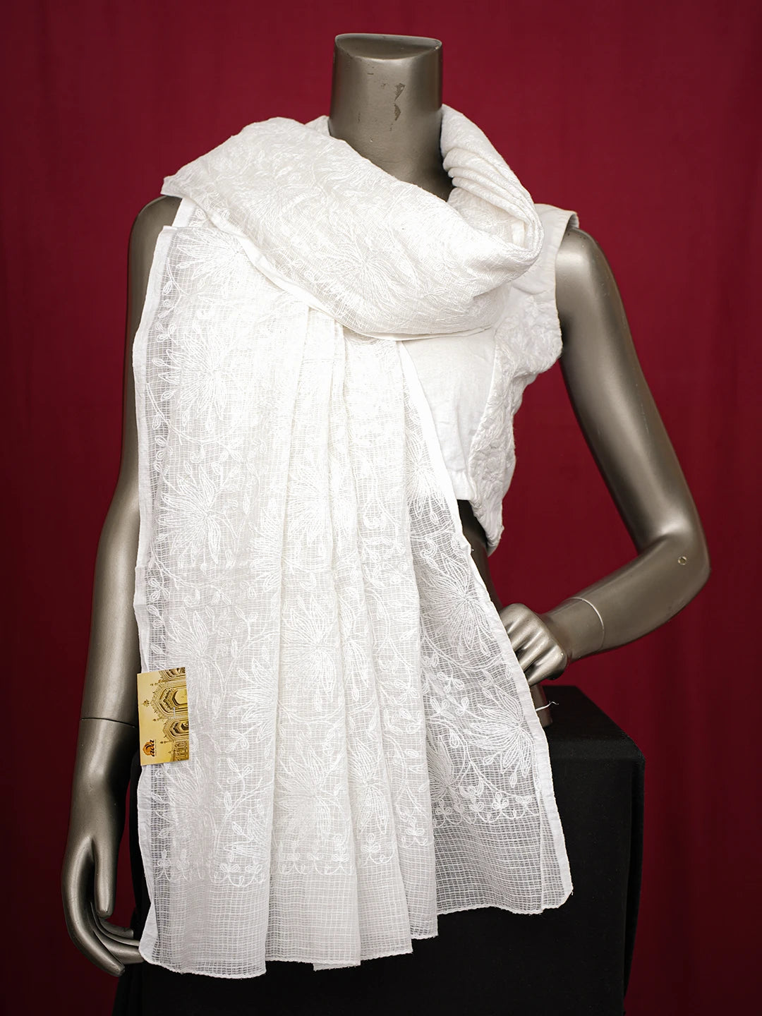 Ada Hand Embroidered White Kota Lucknowi Chikankari Dupatta 01A731086