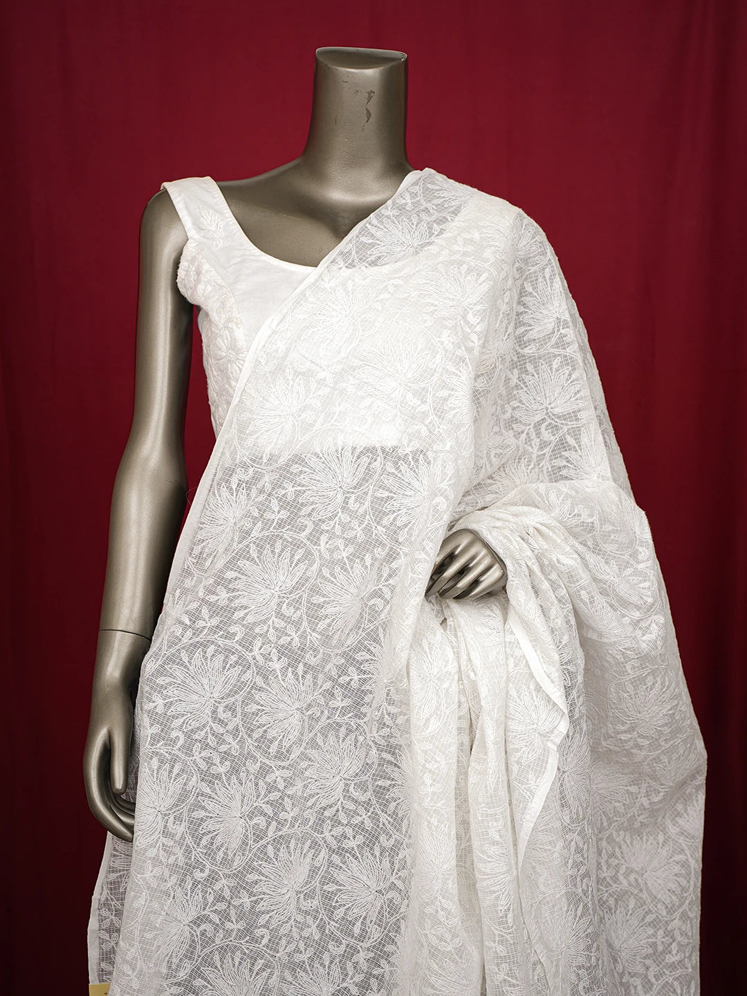 Ada Hand Embroidered White Kota Lucknowi Chikankari Dupatta 01A731086
