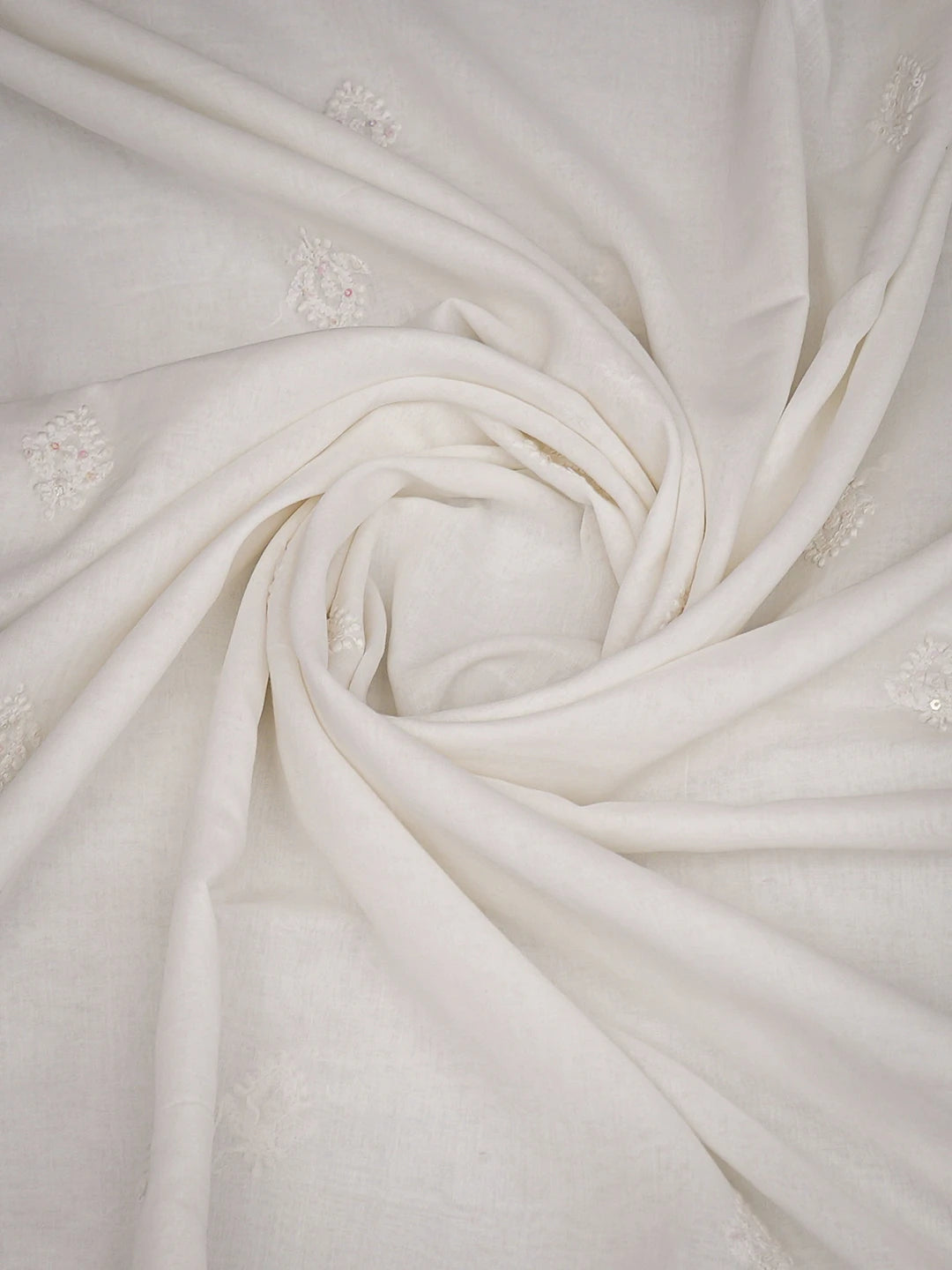 Ada Hand Embroidered White Cotton Lucknowi Chikankari Dupatta With Sequinned Work 01A515868