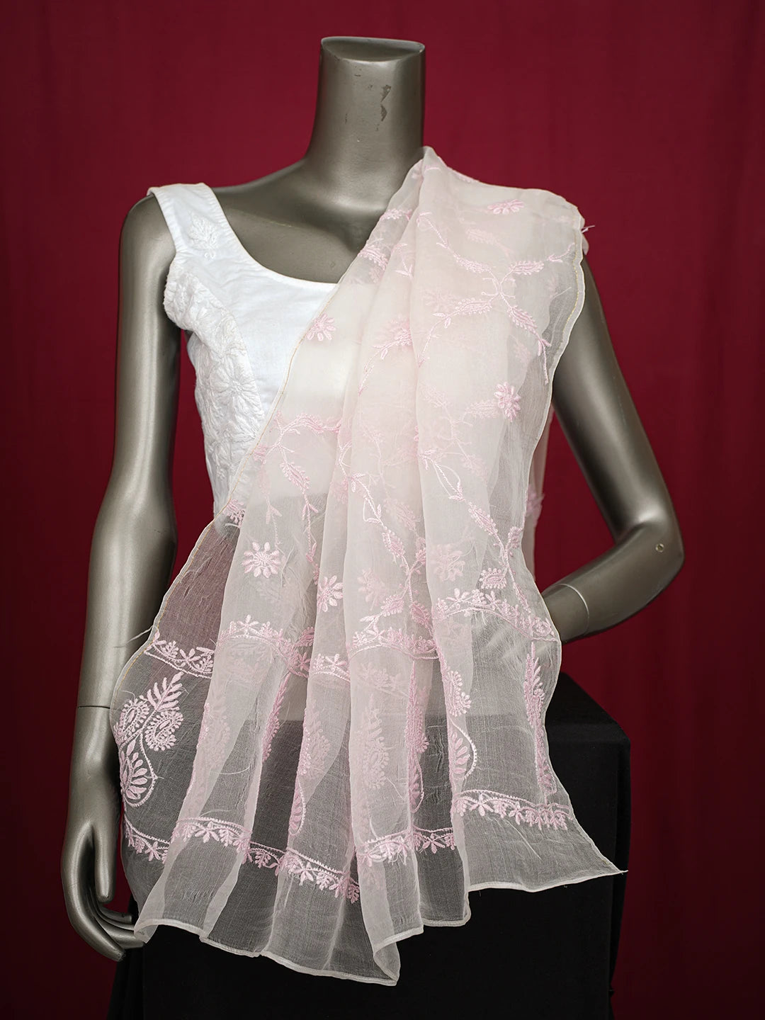 Ada Hand Embroidered White Organza Lucknowi Chikankari Dupatta 01A760076