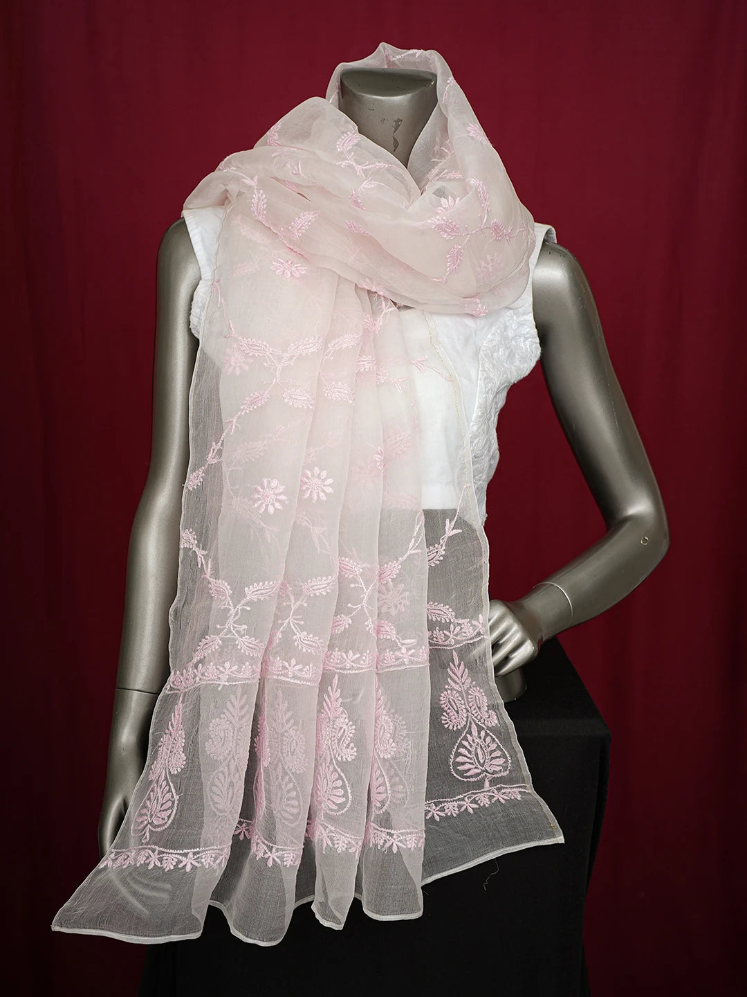 Ada Hand Embroidered White Organza Lucknowi Chikankari Dupatta 01A760076
