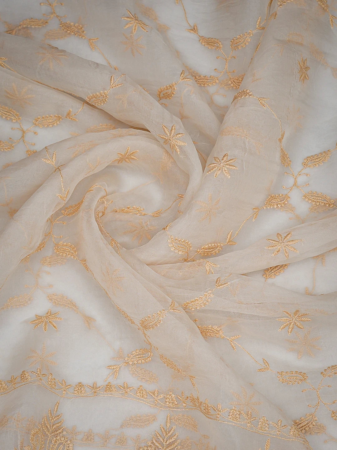 Ada Hand Embroidered Eggshell White Organza Lucknowi Chikankari Dupatta 01A760079