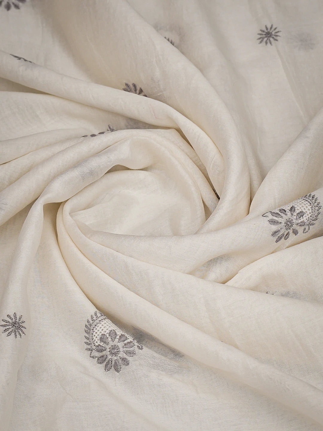 Ada Hand Embroidered White Chanderi Lucknowi Chikankari Dupatta 01A762275