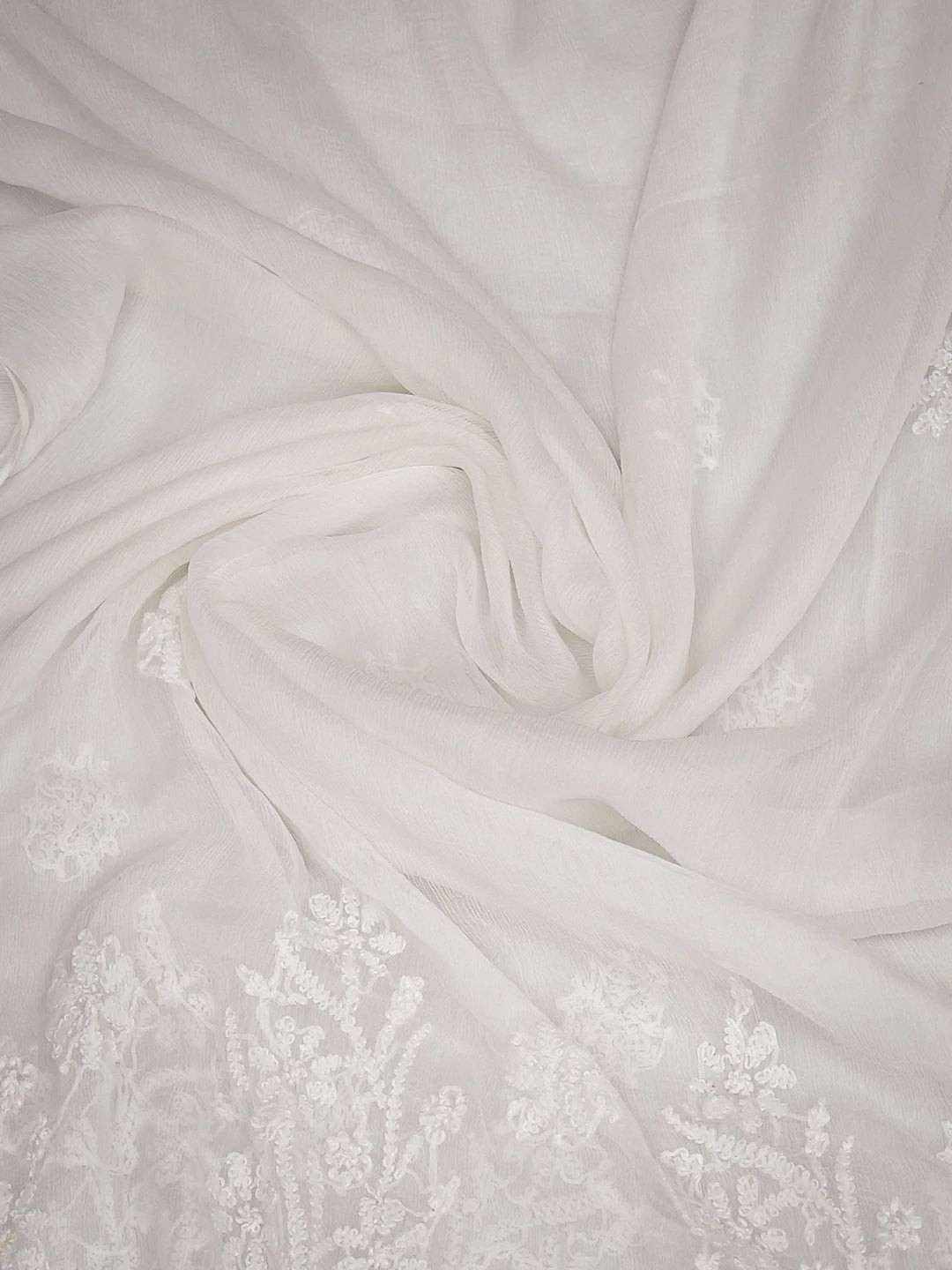 Ada Hand Embroidered White Chiffon Lucknowi Chikankari Dupatta 01A700605