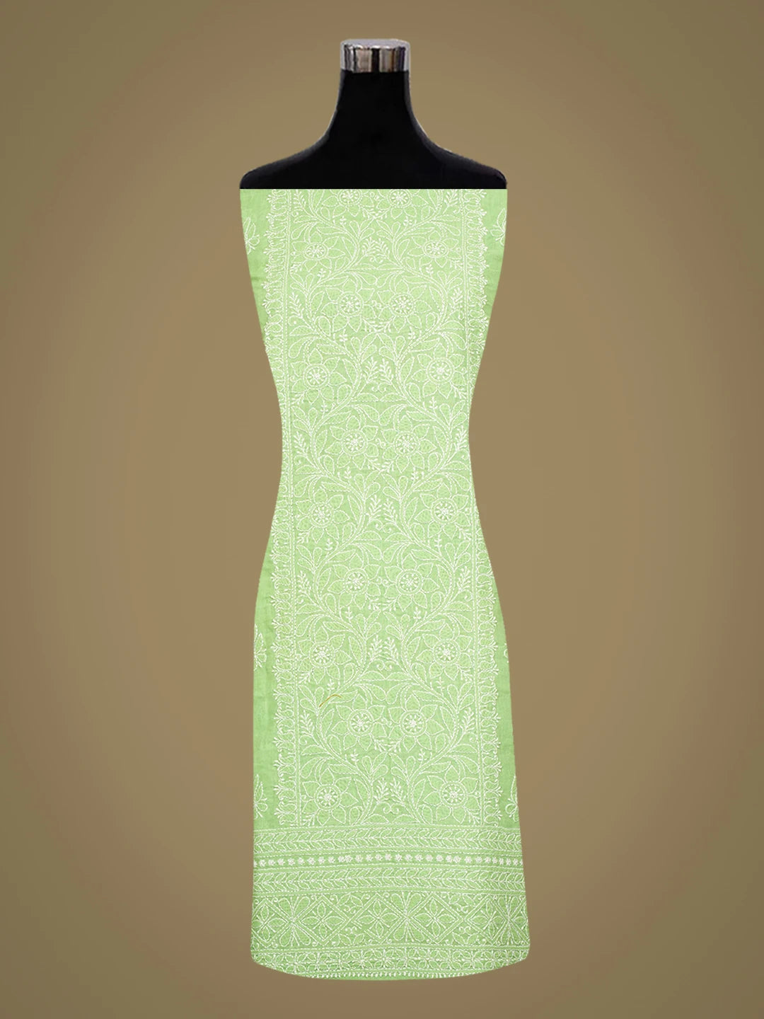 Ada Hand Embroidered Green Cotton Lucknowi Chikankari Unstitched Kurta Piece 01A759445