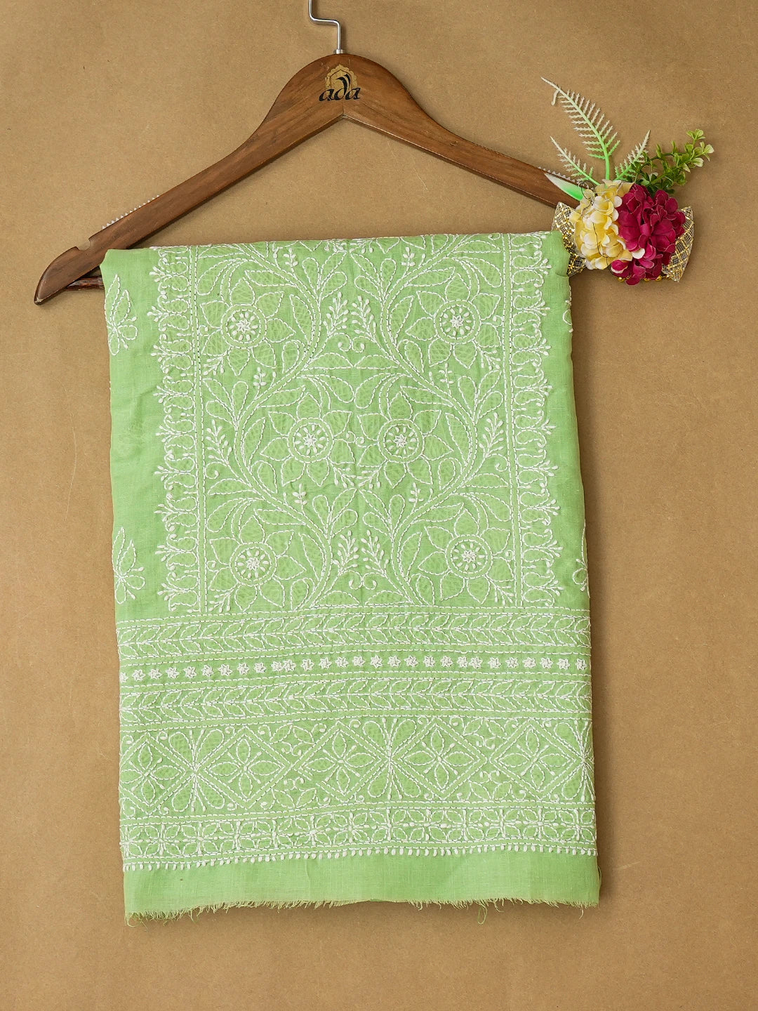 Ada Hand Embroidered Green Cotton Lucknowi Chikankari Unstitched Kurta Piece 01A759445