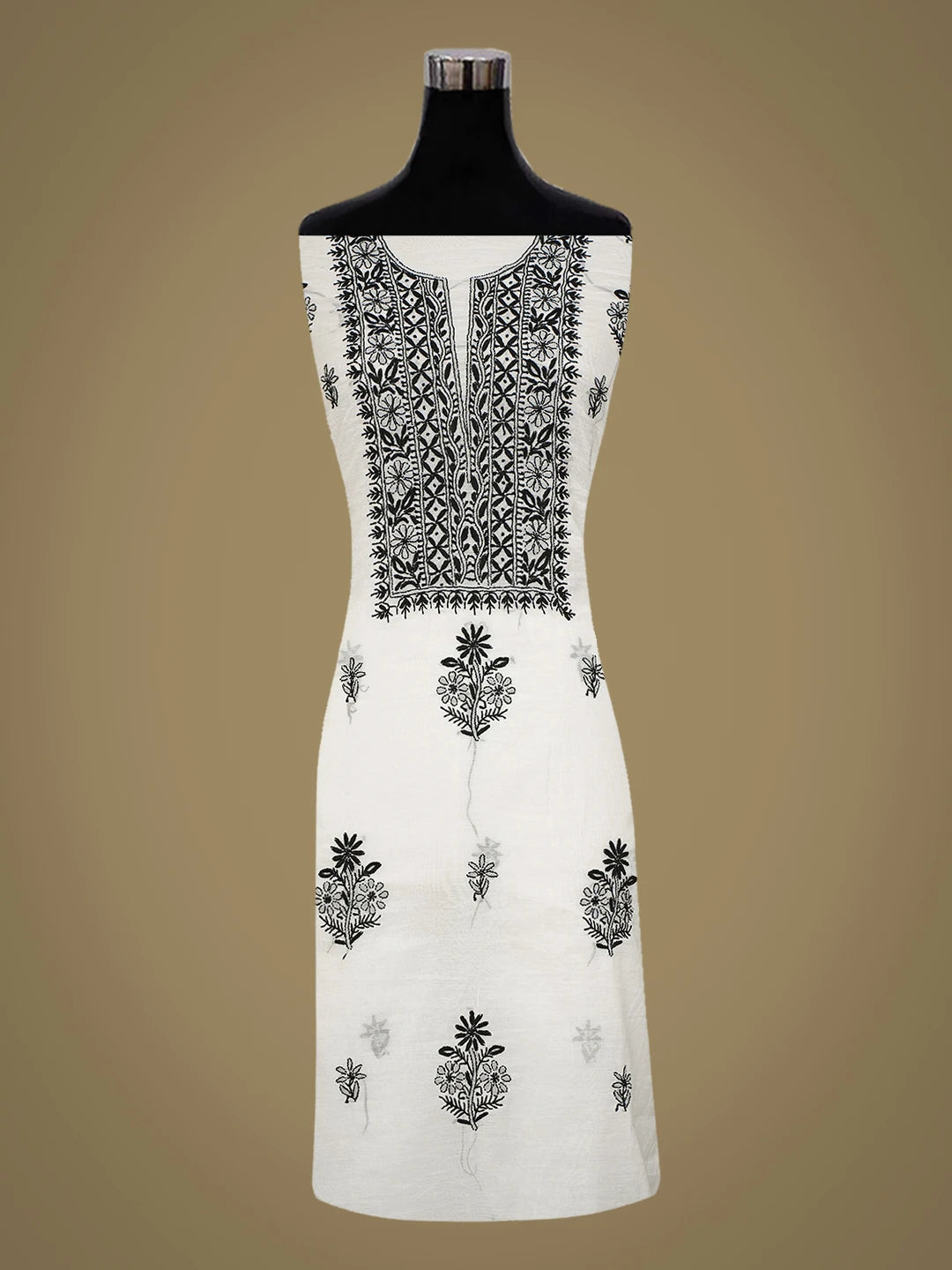 Ada Hand Embroidered White Chanderi Lucknowi Chikankari Unstitched Kurta Dupatta Set 01A762578
