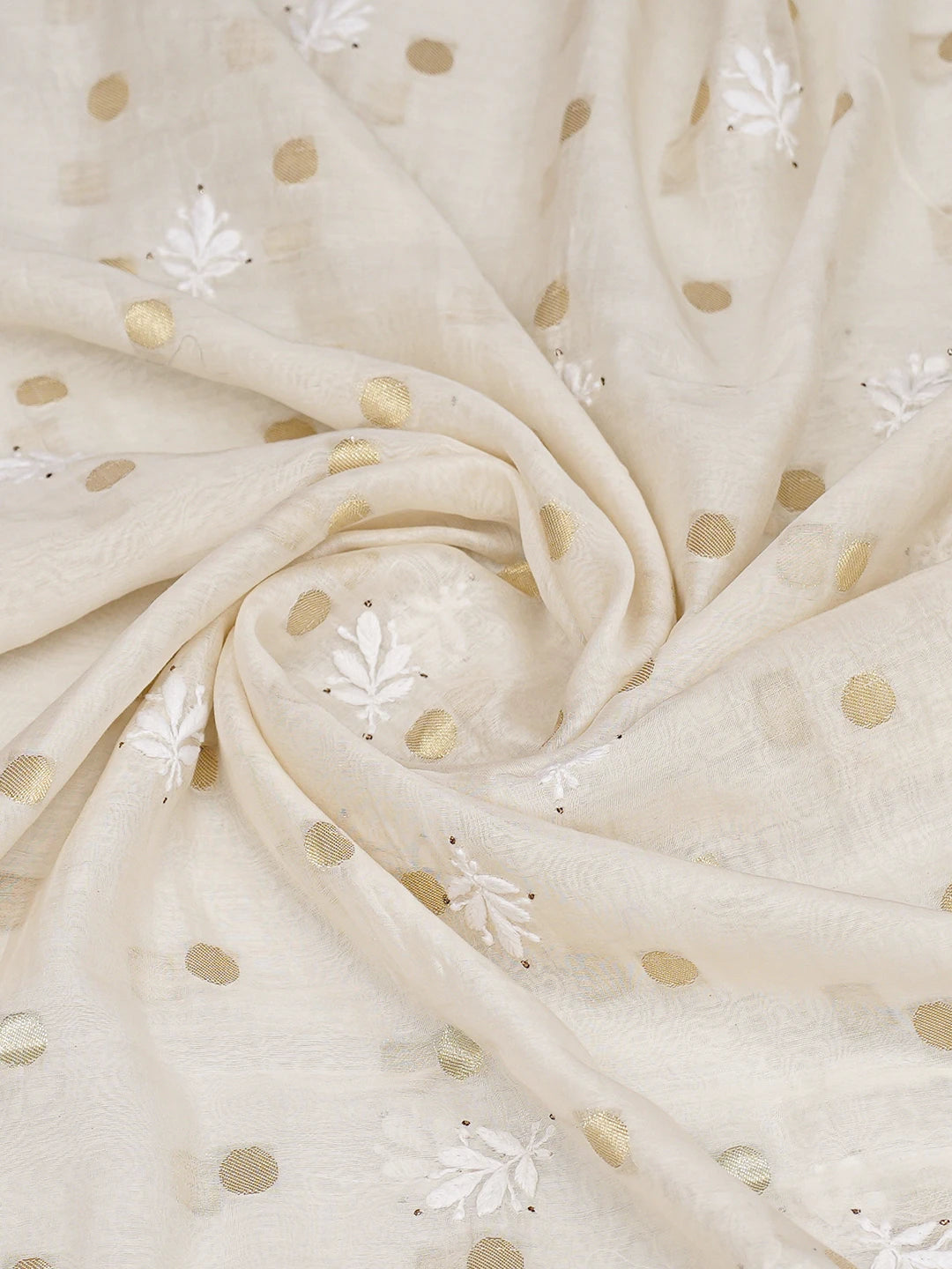 Ada Hand Embroidered Ivory White Chanderi Lucknowi Chikankari Dupatta With Zari Work 01A462053