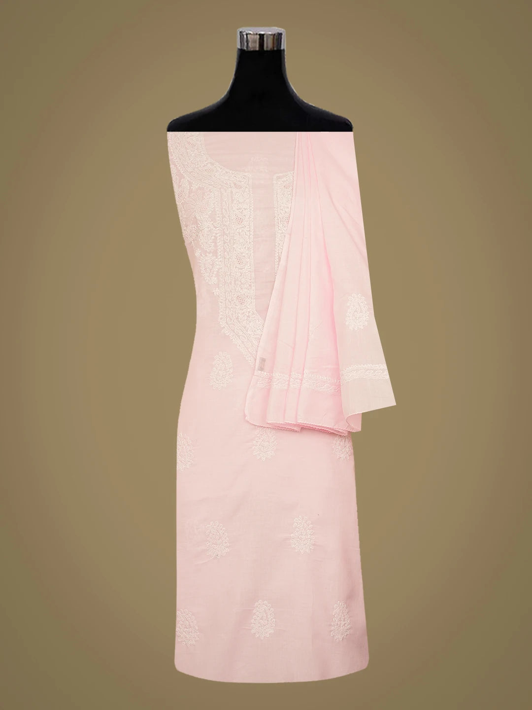 Ada Hand Embroidered Pink Cotton Lucknowi Chikankari Unstitched Suit Piece 01A678114