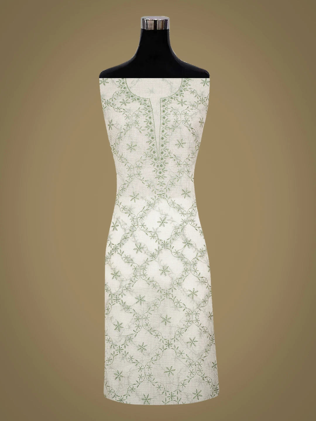 Ada Hand Embroidered White Kota Lucknowi Chikankari Unstitched Kurta Dupatta Set 01A760534