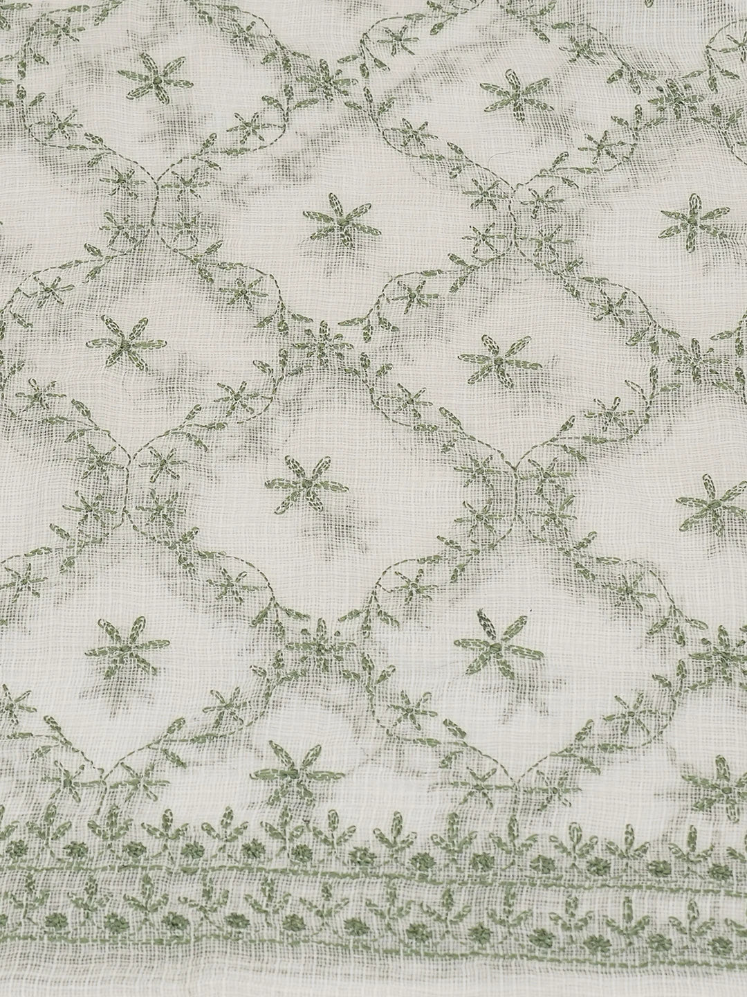 Ada Hand Embroidered White Kota Lucknowi Chikankari Unstitched Kurta Dupatta Set 01A760534
