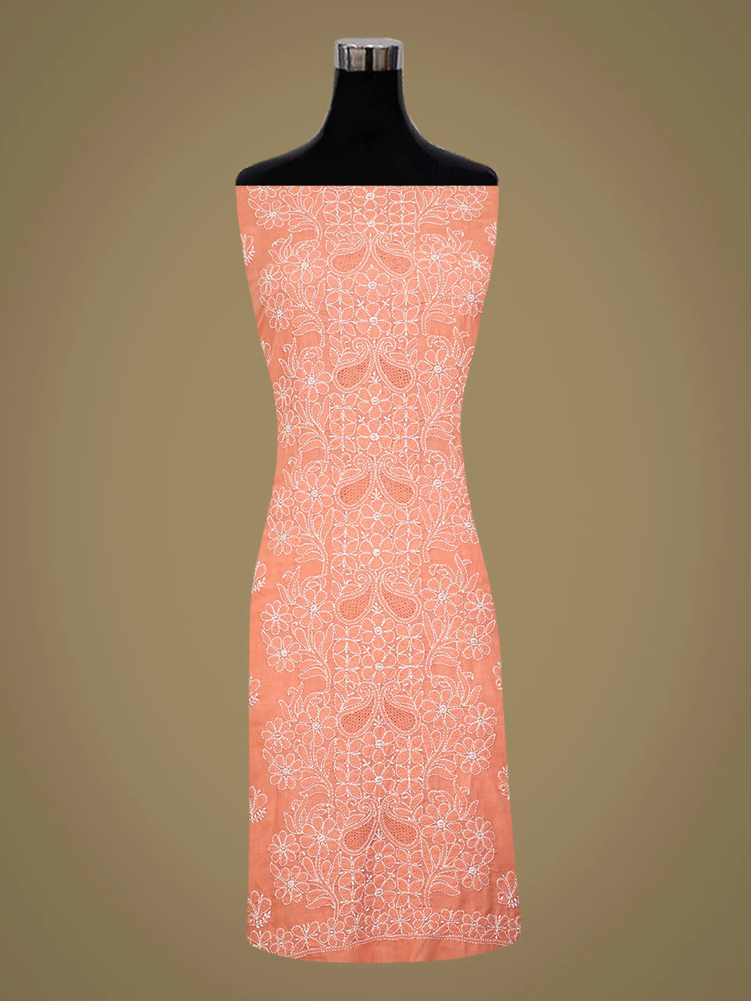 Ada Hand Embroidered Peach Cotton Lucknowi Chikankari Unstitched Suit Piece 01A761547
