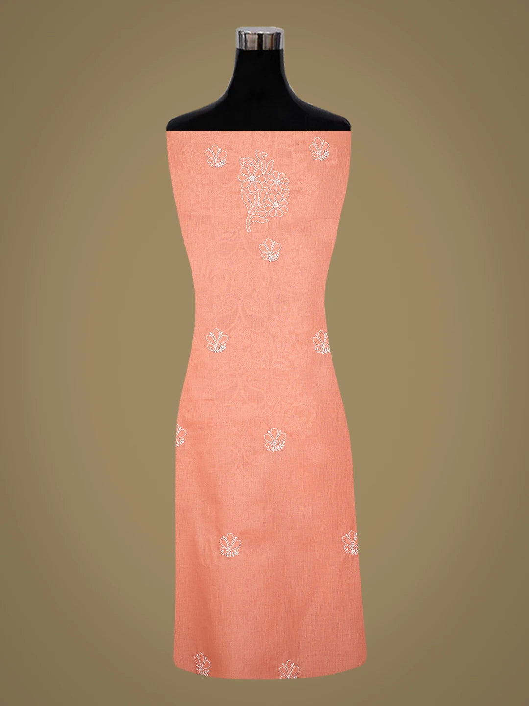 Ada Hand Embroidered Peach Cotton Lucknowi Chikankari Unstitched Suit Piece 01A761547