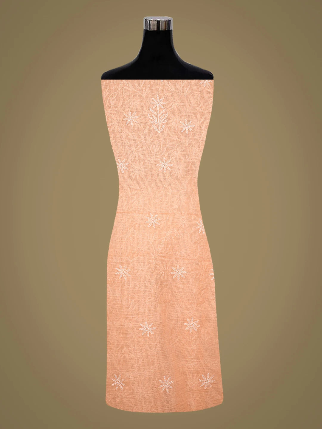 Ada Hand Embroidered Peach Kota Lucknowi Chikankari Unstitched Kurta Dupatta Set 01A751105