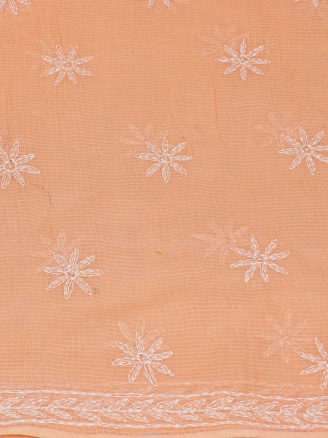 Ada Hand Embroidered Peach Kota Lucknowi Chikankari Unstitched Kurta Dupatta Set 01A751105