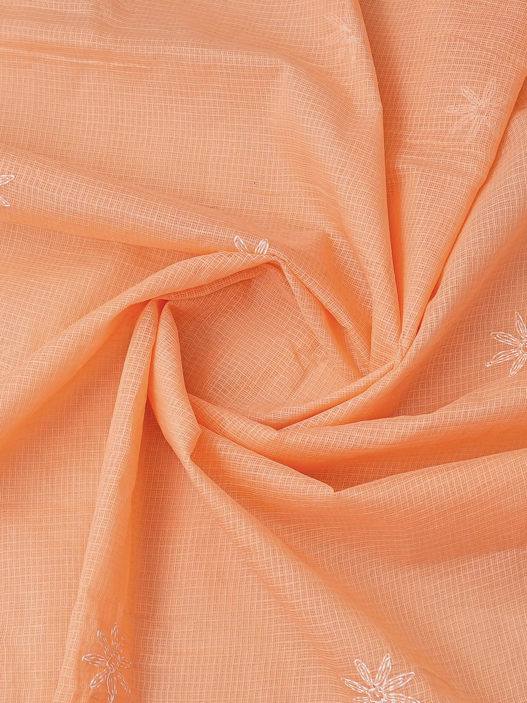 Ada Hand Embroidered Peach Kota Lucknowi Chikankari Unstitched Kurta Dupatta Set 01A751105