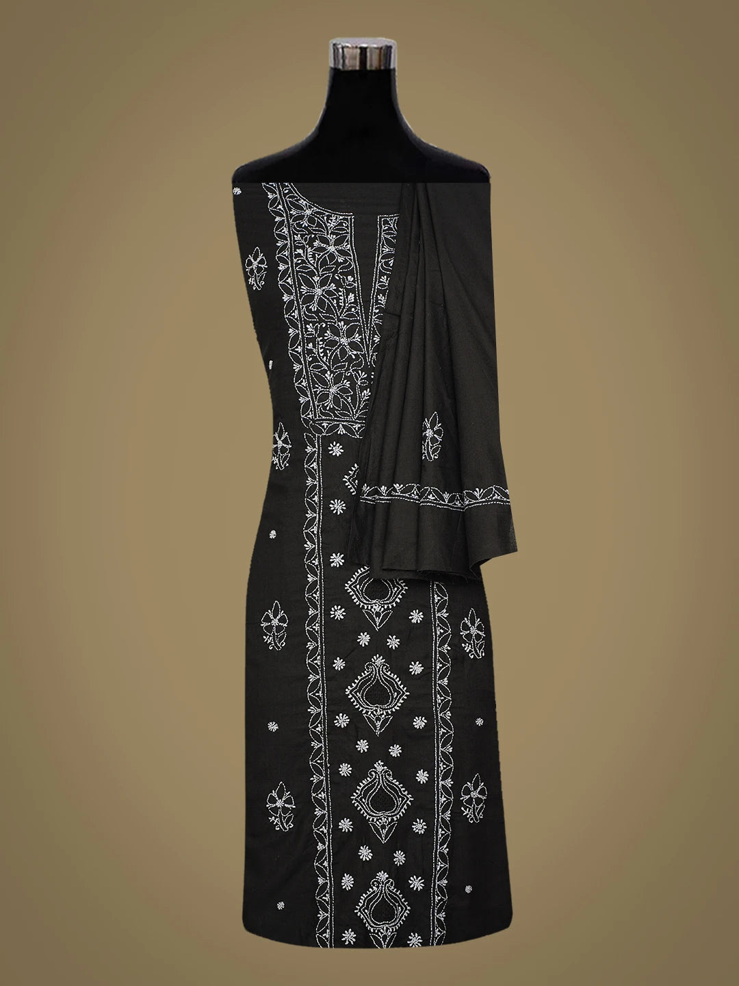 Ada Hand Embroidered Black Cotton Lucknowi Chikankari Unstitched Suit Piece 01A761535