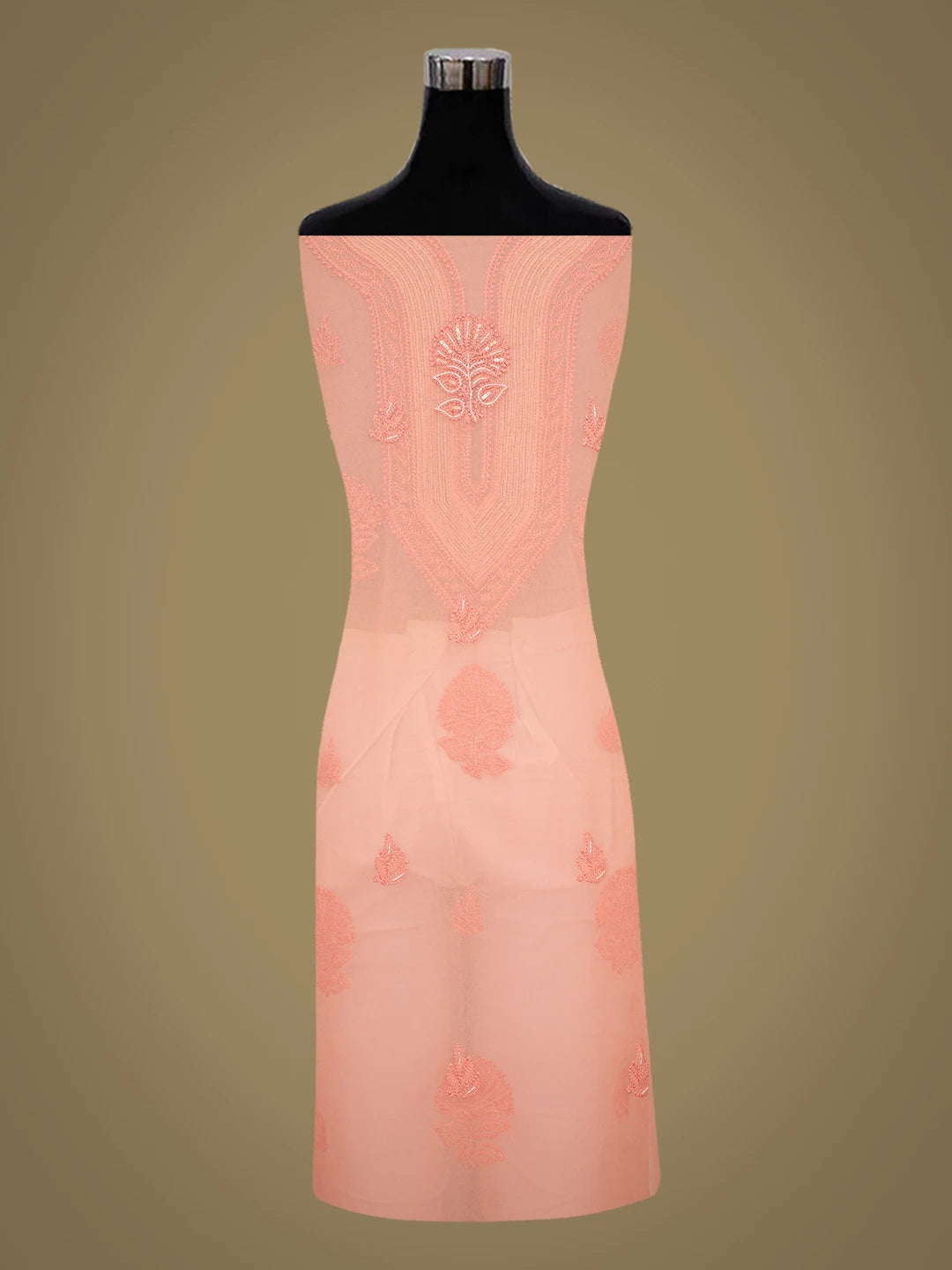 Ada Hand Embroidered Peach Georgette Lucknowi Chikankari Unstitched Suit Piece With Cutdana Work 01A713295