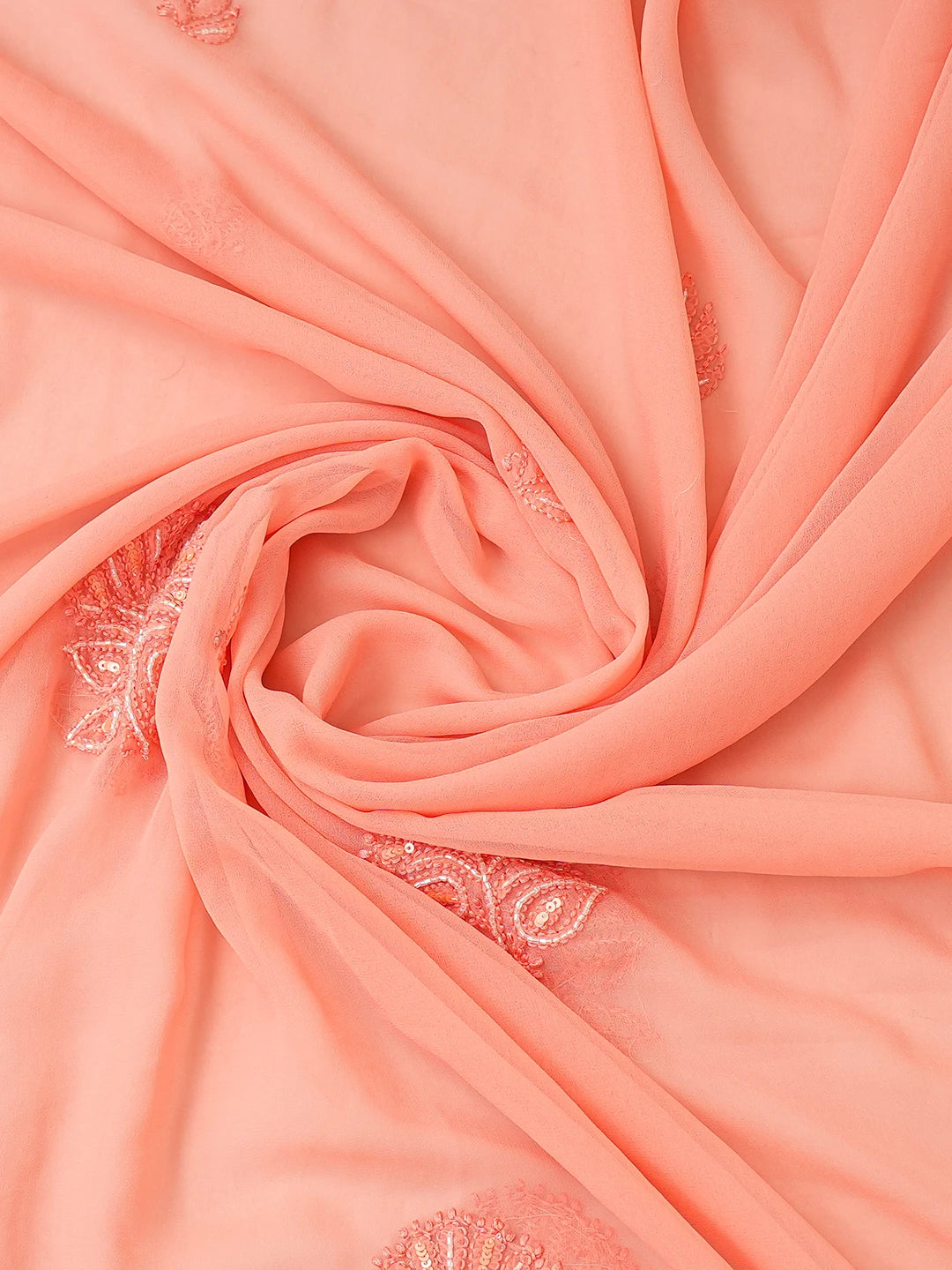 Ada Hand Embroidered Peach Georgette Lucknowi Chikankari Unstitched Suit Piece With Cutdana Work 01A713295