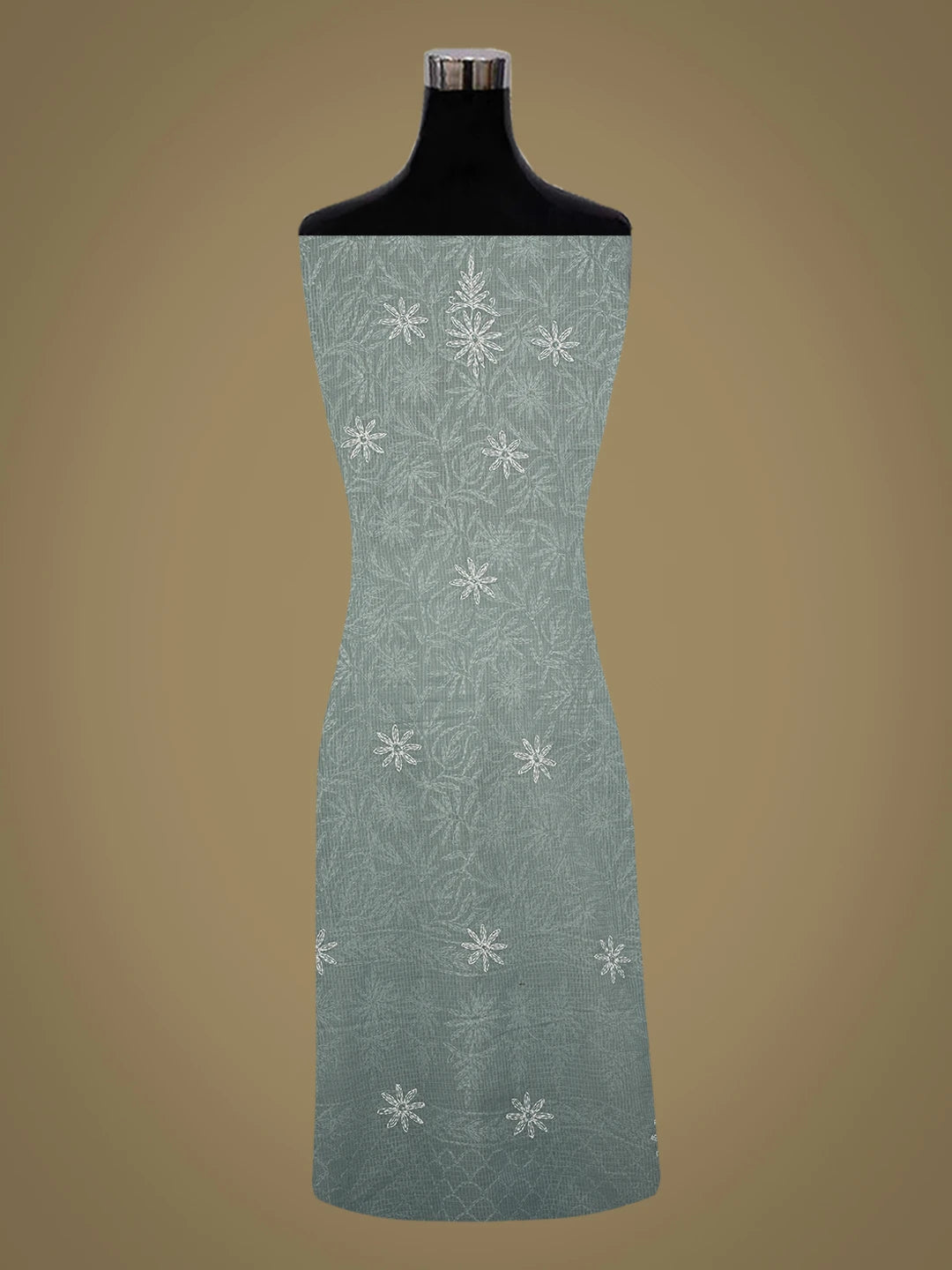 Ada Hand Embroidered Grey Kota Lucknowi Chikankari Unstitched Kurta Dupatta Set 01A751318
