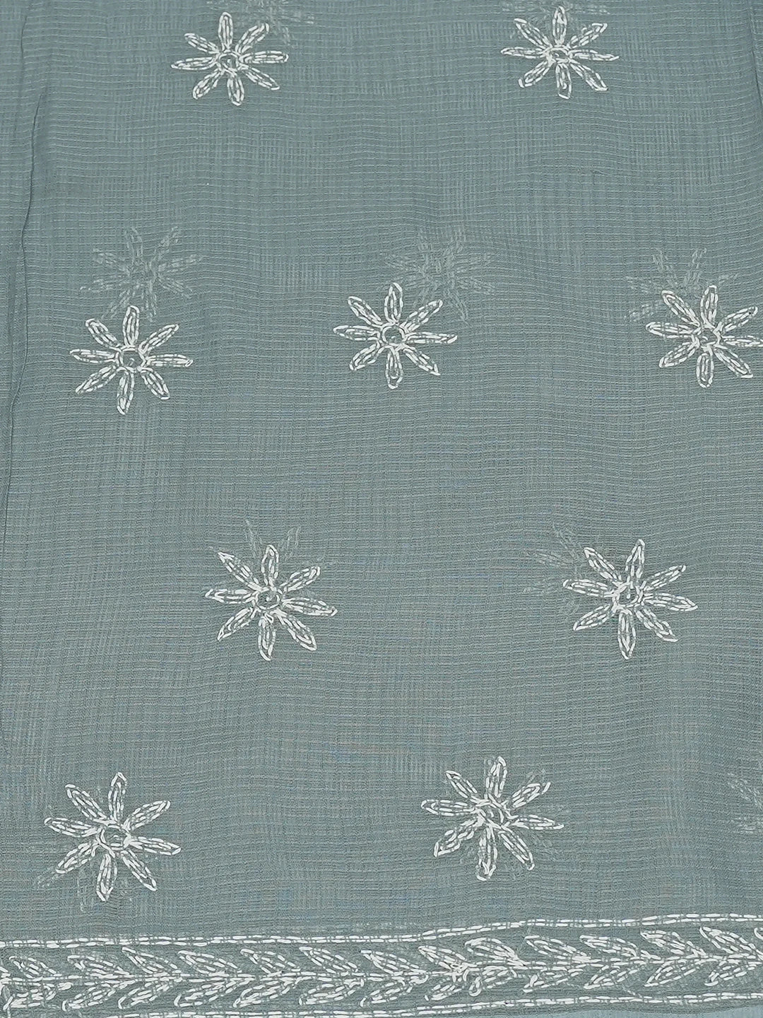 Ada Hand Embroidered Grey Kota Lucknowi Chikankari Unstitched Kurta Dupatta Set 01A751318