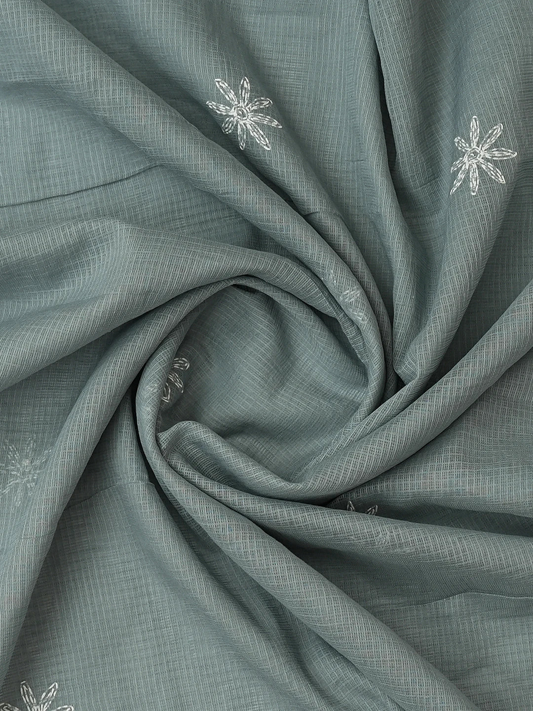 Ada Hand Embroidered Grey Kota Lucknowi Chikankari Unstitched Kurta Dupatta Set 01A751318