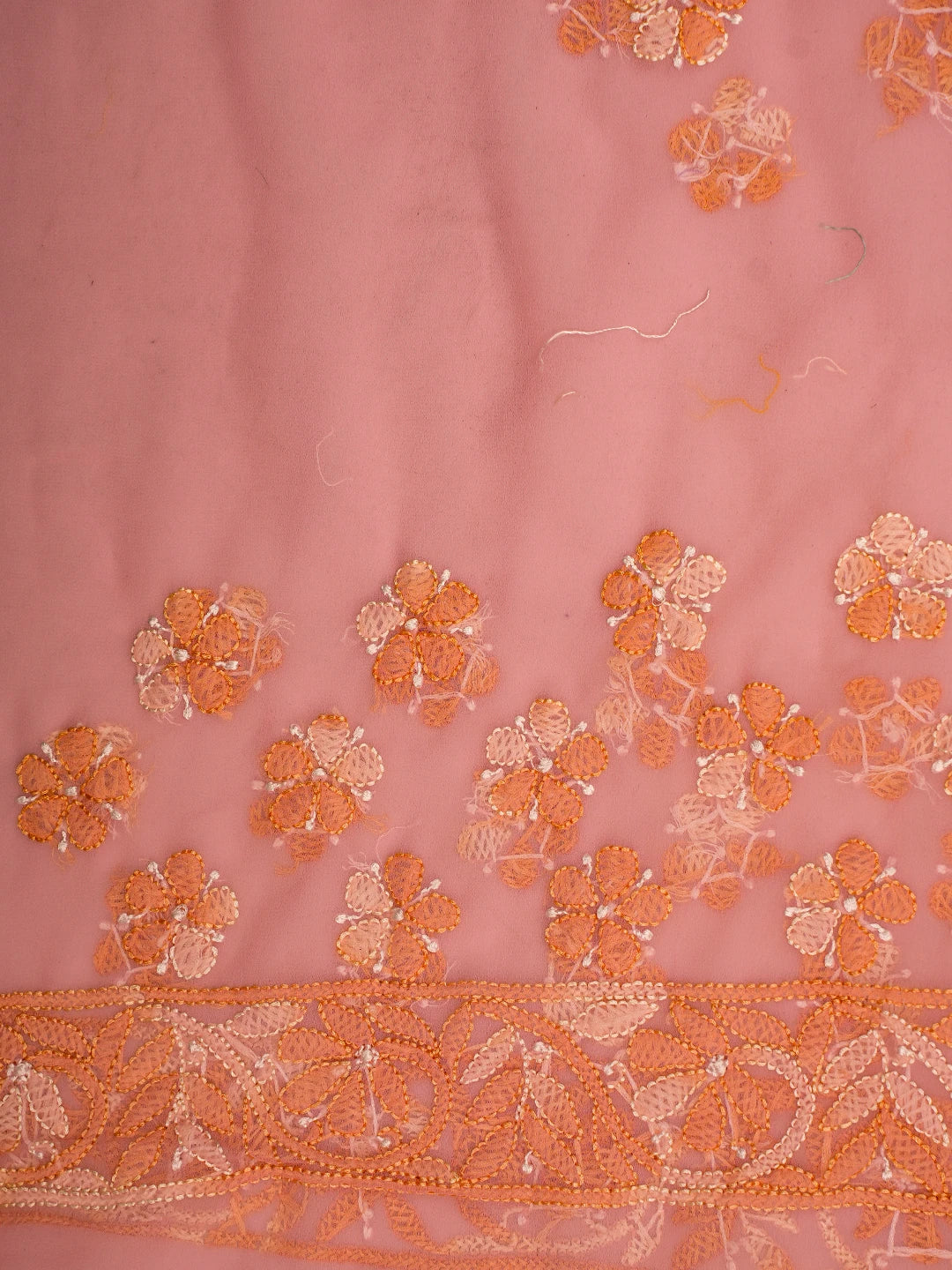 Ada Hand Embroidered Peach Georgette Lucknowi Chikankari Saree and Blouse 01A748515