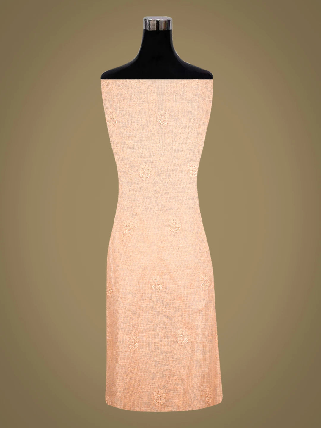 Ada Hand Embroidered Peach Kota Lucknowi Chikankari Unstitched Kurta Dupatta Set 01A681157