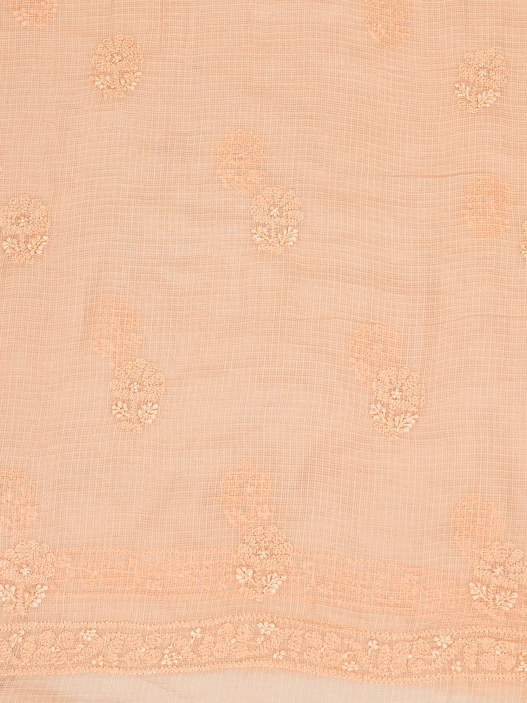 Ada Hand Embroidered Peach Kota Lucknowi Chikankari Unstitched Kurta Dupatta Set 01A681157