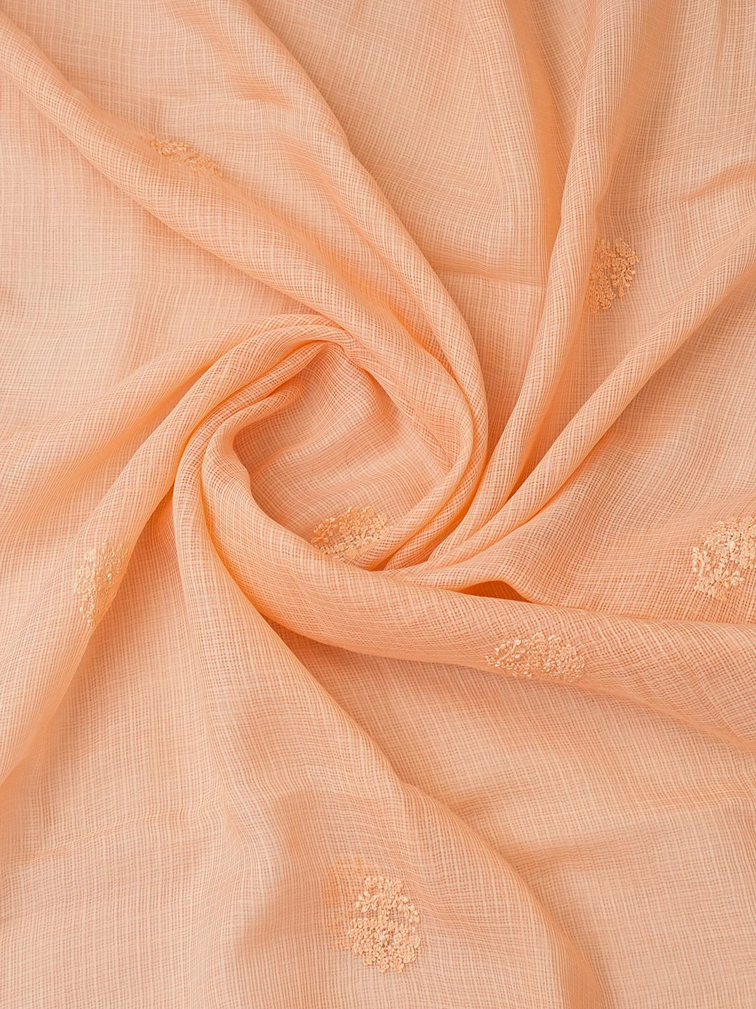 Ada Hand Embroidered Peach Kota Lucknowi Chikankari Unstitched Kurta Dupatta Set 01A681157