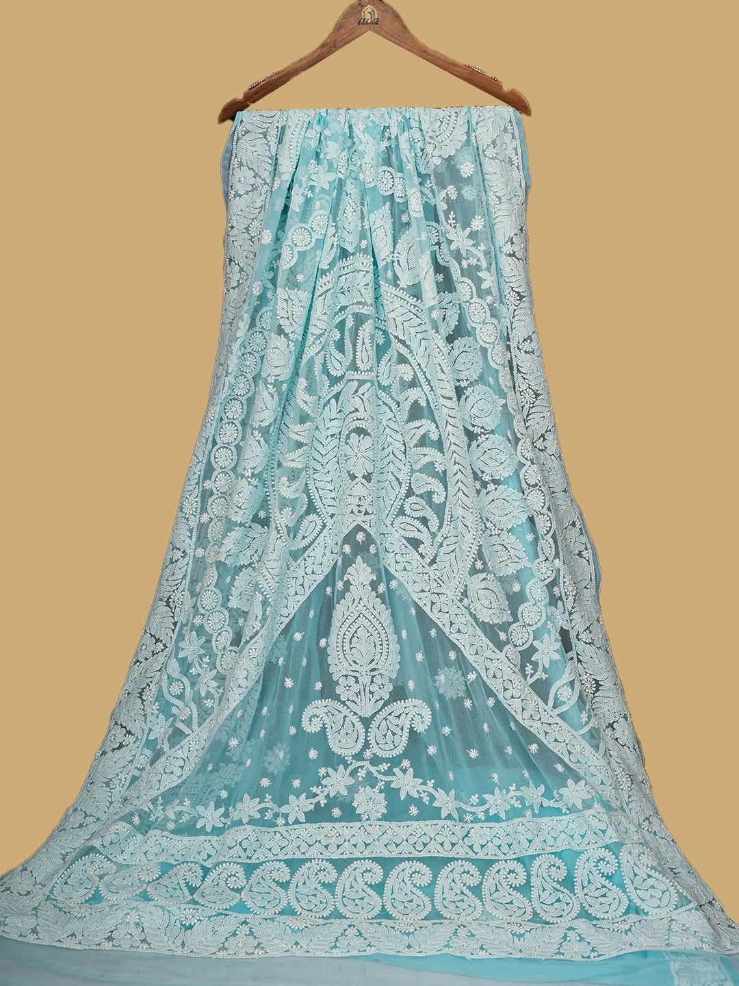 Ada Hand Embroidered Blue Georgette Lucknowi Chikankari Saree and Blouse 01A748634
