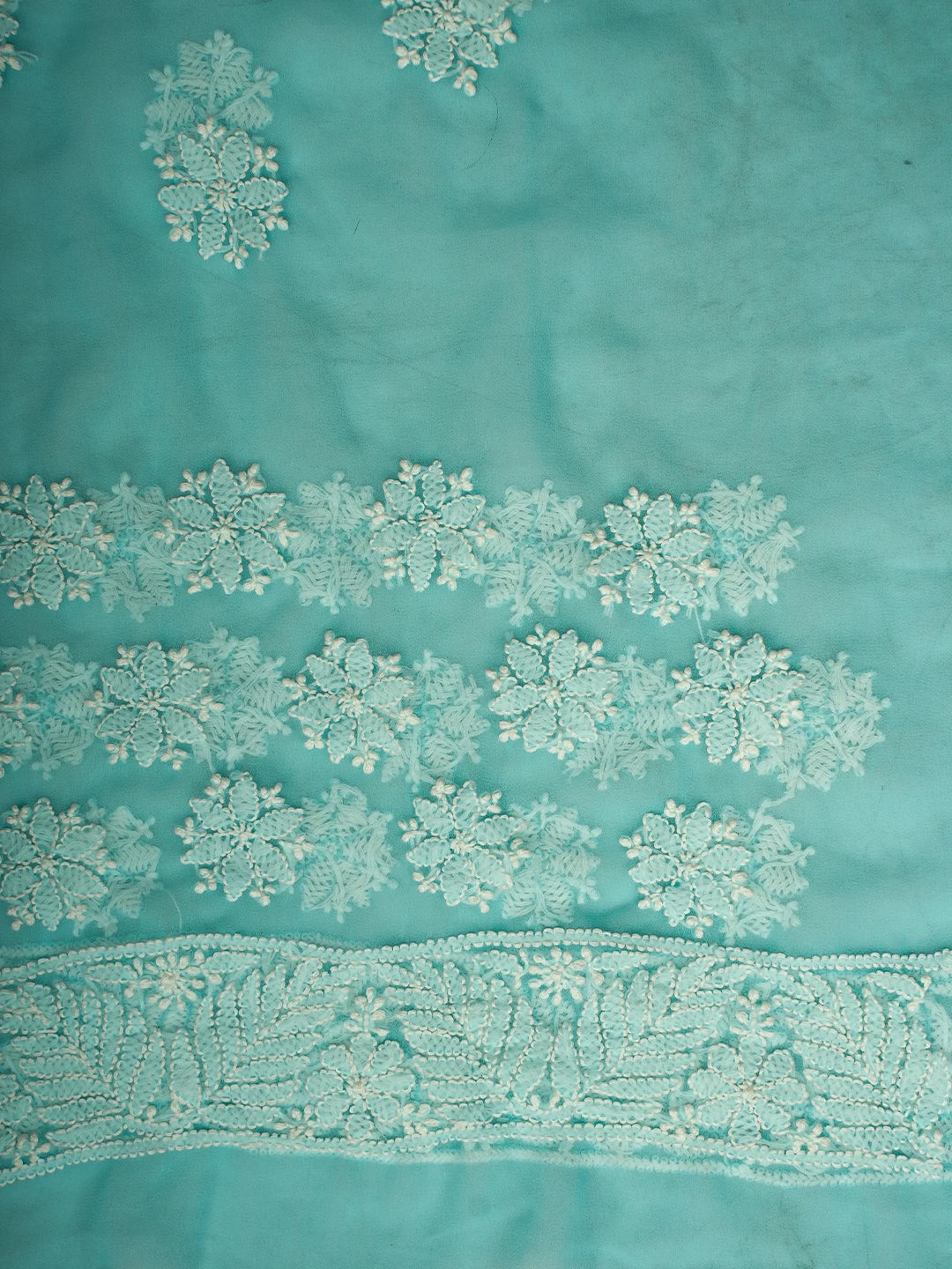 Ada Hand Embroidered Blue Georgette Lucknowi Chikankari Saree and Blouse 01A748634