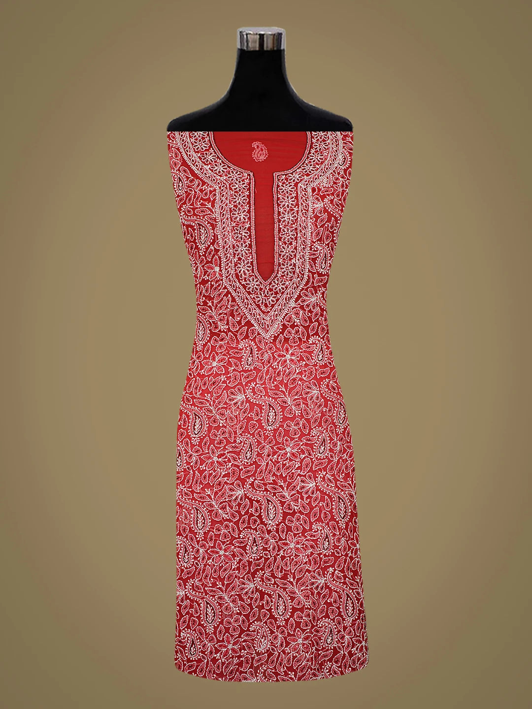 Ada Hand Embroidered Red Georgette Lucknowi Chikankari Unstitched Suit Piece With Cutdana Work 01A247307