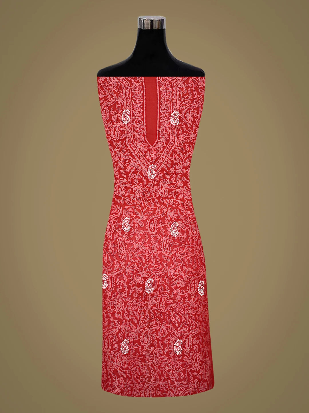 Ada Hand Embroidered Red Georgette Lucknowi Chikankari Unstitched Suit Piece With Cutdana Work 01A247307