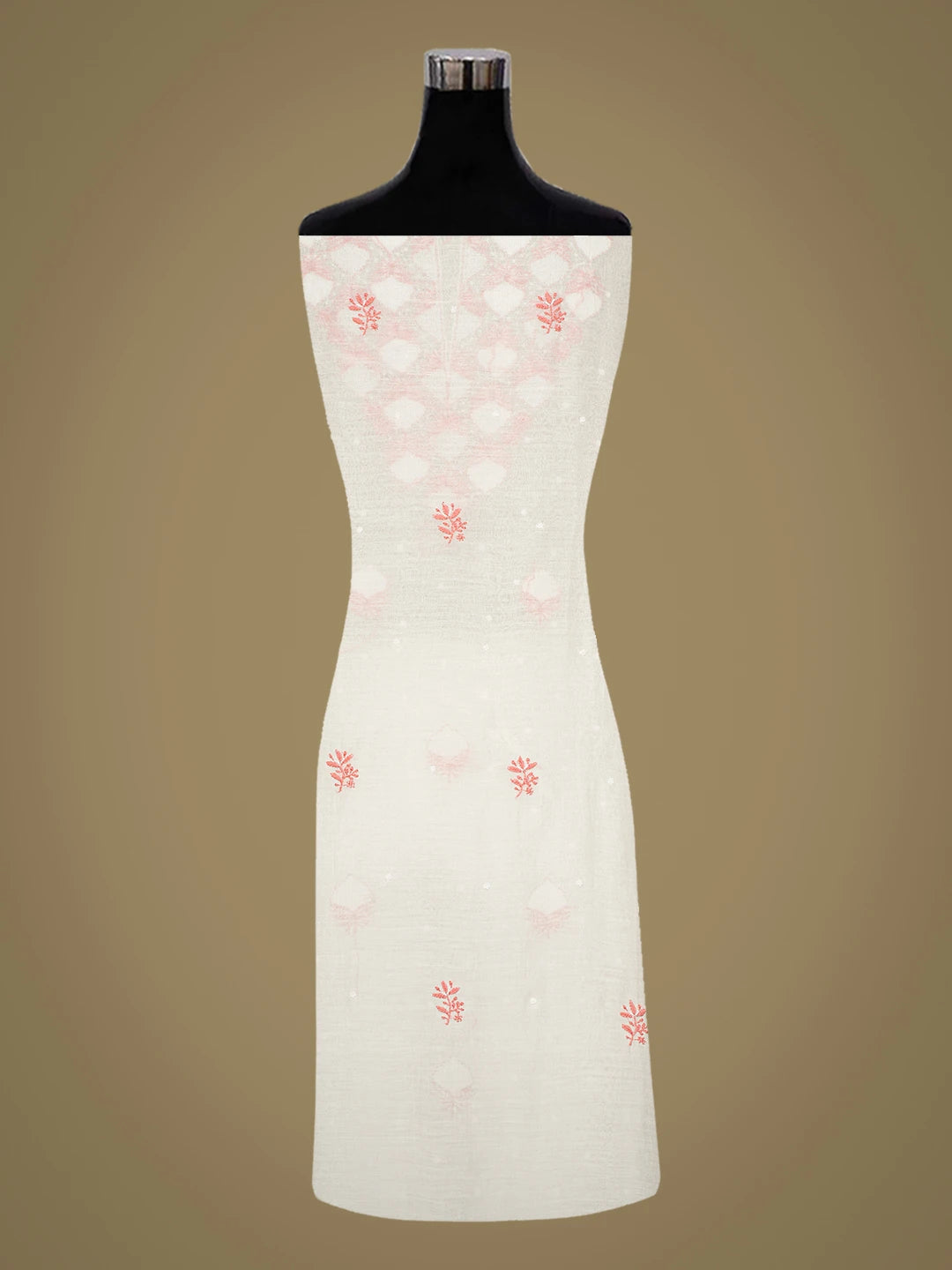 Ada Hand Embroidered White Chanderi Lucknowi Chikankari Unstitched Kurta Dupatta Set With Pearl Work 01A737826