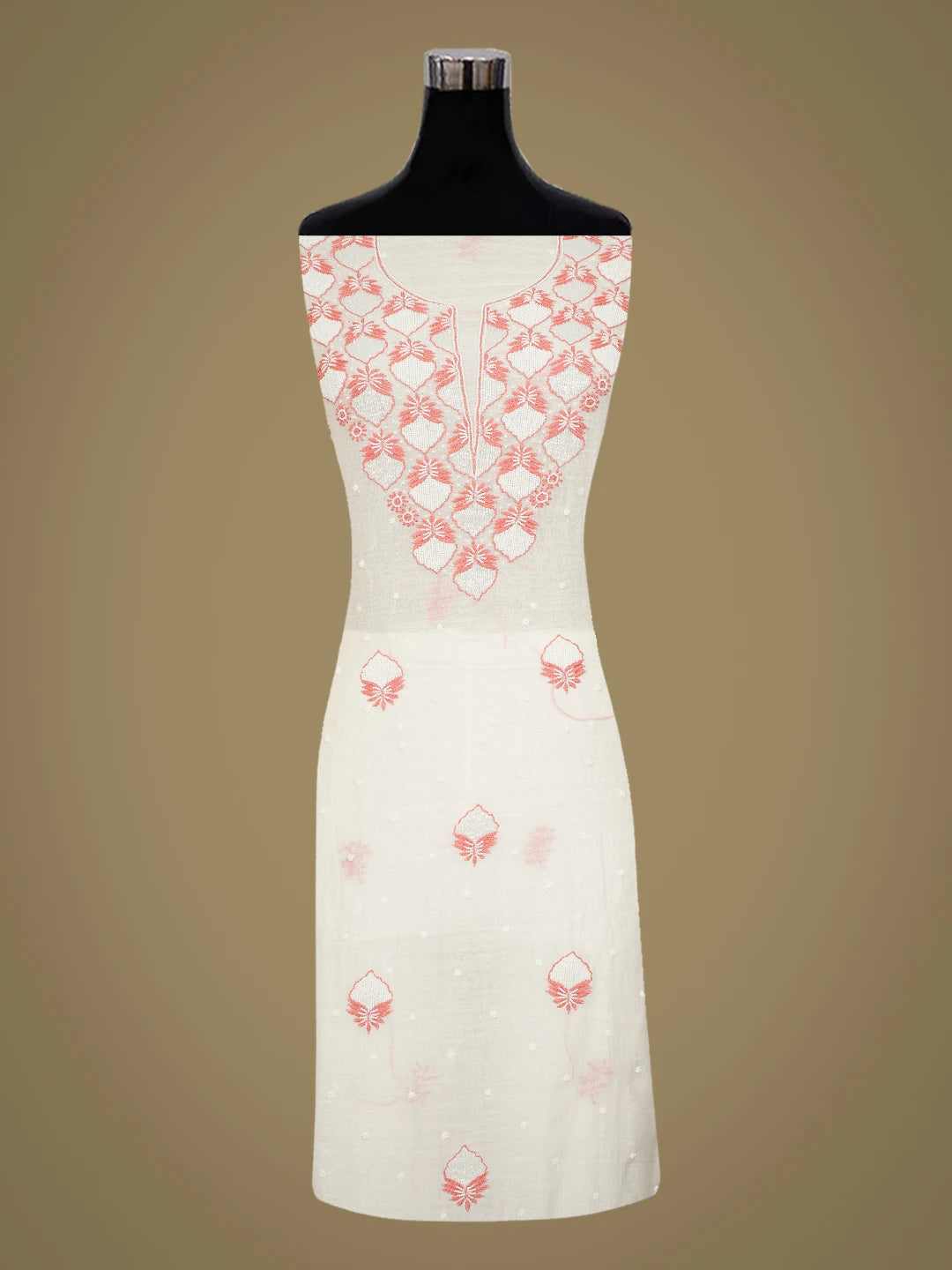 Ada Hand Embroidered White Chanderi Lucknowi Chikankari Unstitched Kurta Dupatta Set With Pearl Work 01A737826