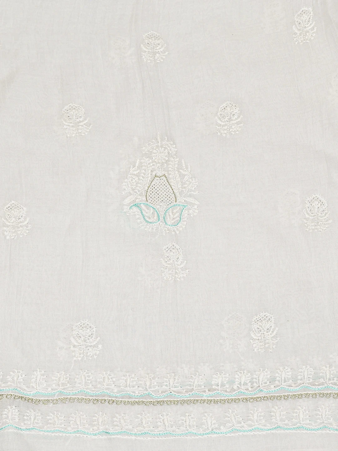 Ada Hand Embroidered White Chanderi Lucknowi Chikankari Semi-stitched Kurta Dupatta Set With Parsi Work 01A722462