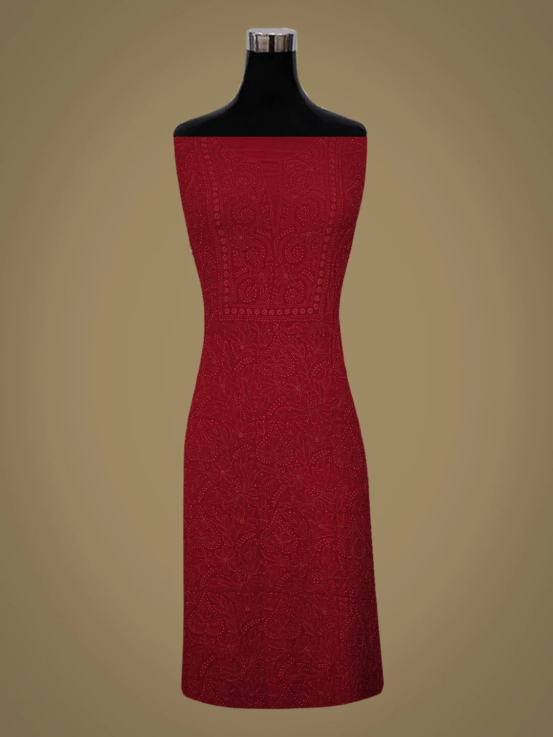 Ada Hand Embroidered Red Viscose Georgette Lucknowi Chikankari Unstitched Kurta Dupatta Set 01A751136