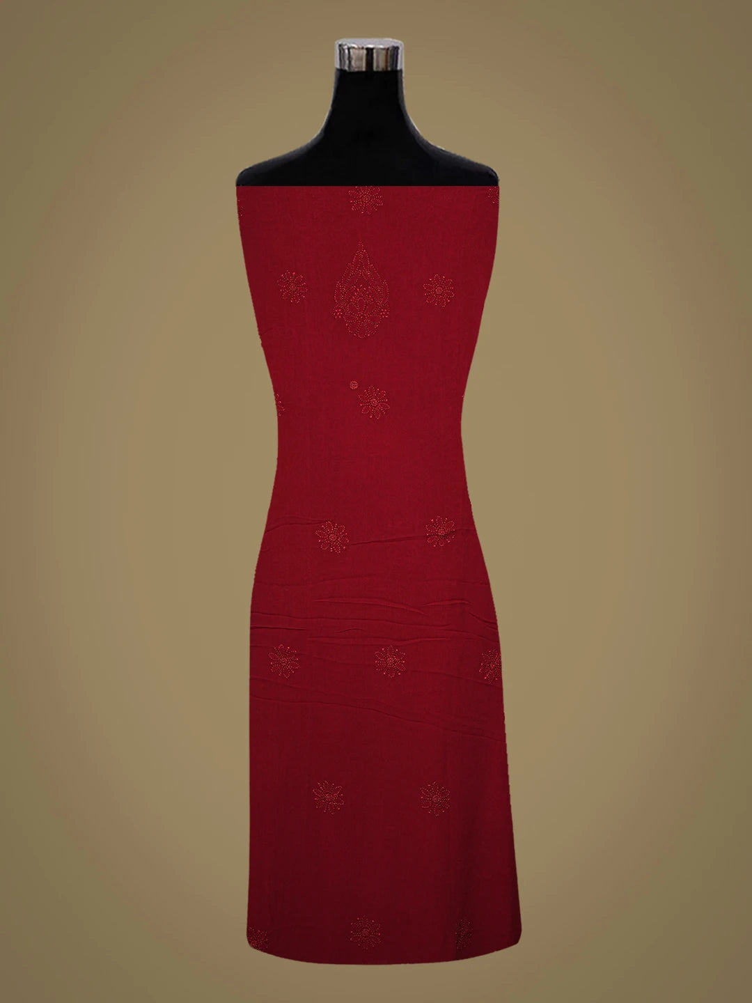 Ada Hand Embroidered Red Viscose Georgette Lucknowi Chikankari Unstitched Kurta Dupatta Set 01A751136