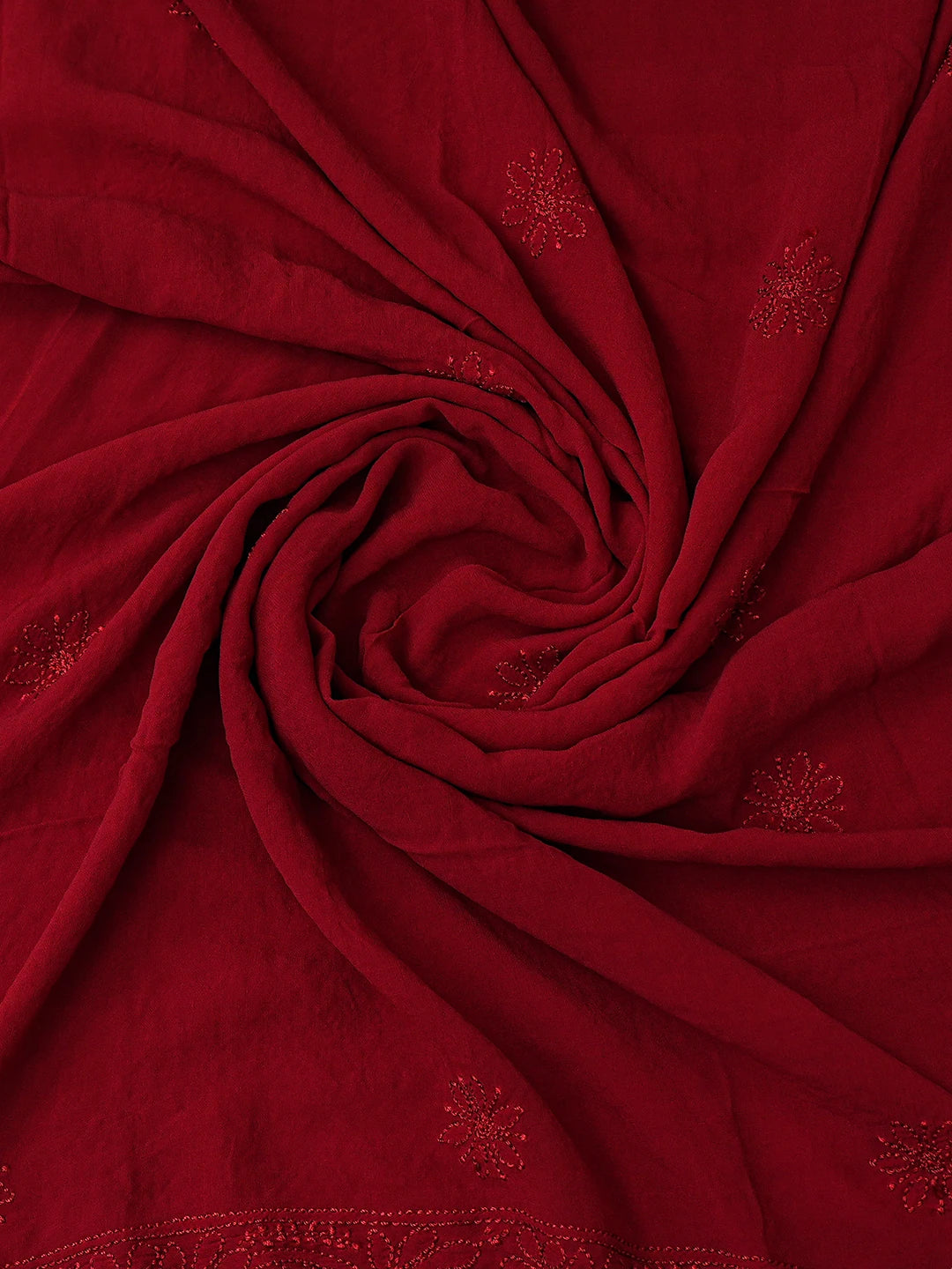 Ada Hand Embroidered Red Viscose Georgette Lucknowi Chikankari Unstitched Kurta Dupatta Set 01A751136