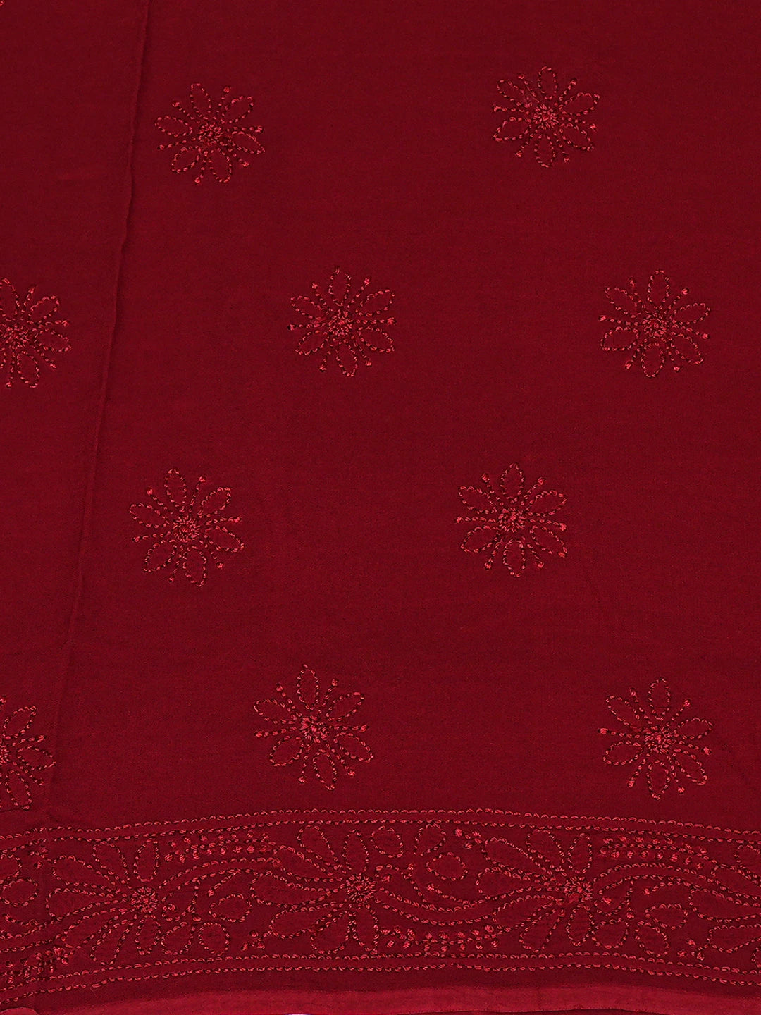 Ada Hand Embroidered Red Viscose Georgette Lucknowi Chikankari Unstitched Kurta Dupatta Set 01A751136
