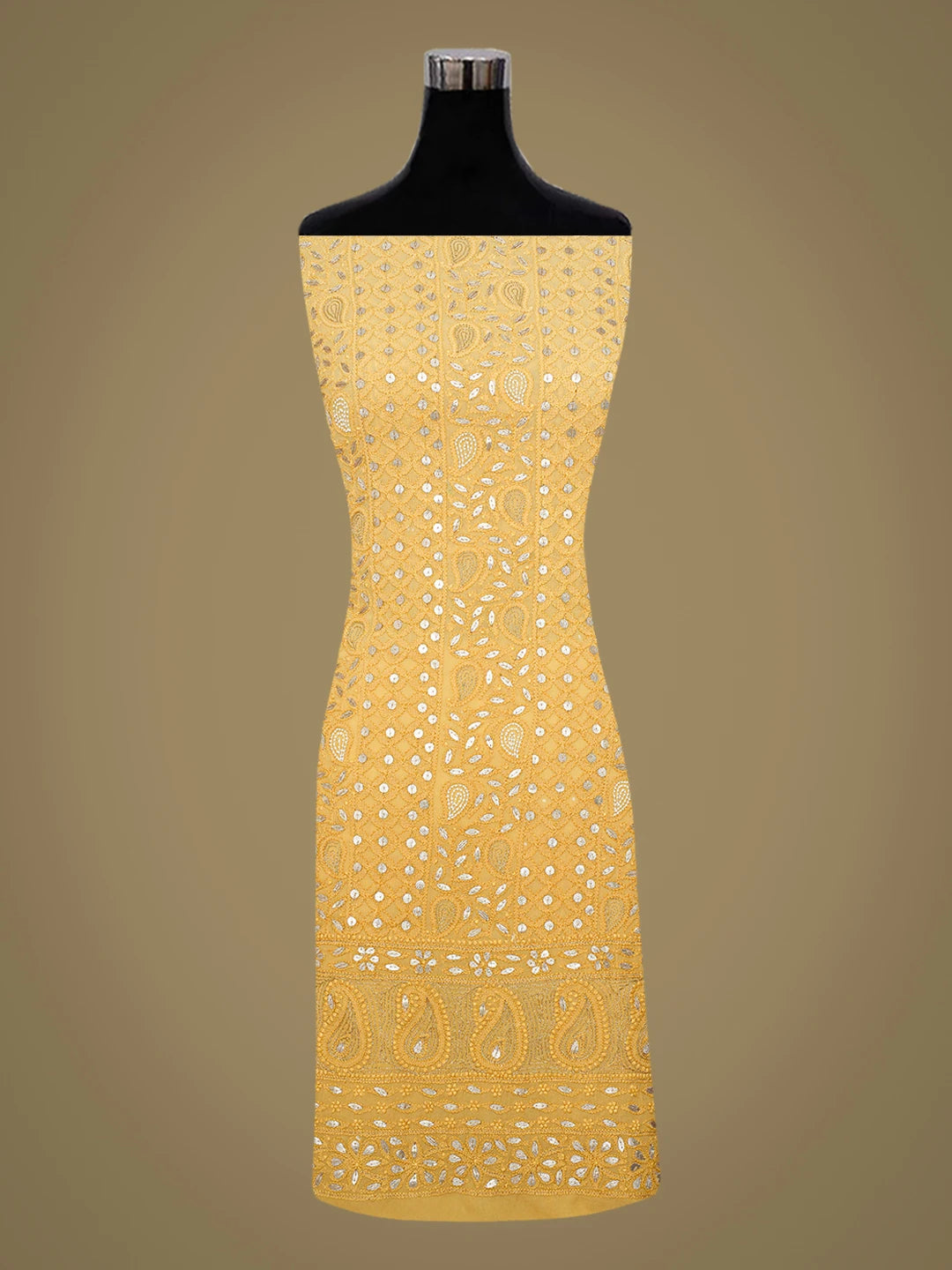 Ada Hand Embroidered Ombre Shade of Mustard & Fawn Viscose Georgette Lucknowi Chikankari Unstitched Kurta Dupatta Set With Zari Work 01A751205