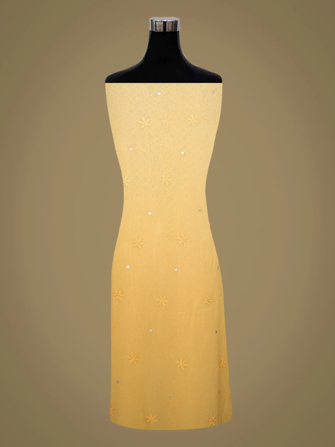 Ada Hand Embroidered Ombre Shade of Mustard & Fawn Viscose Georgette Lucknowi Chikankari Unstitched Kurta Dupatta Set With Zari Work 01A751205