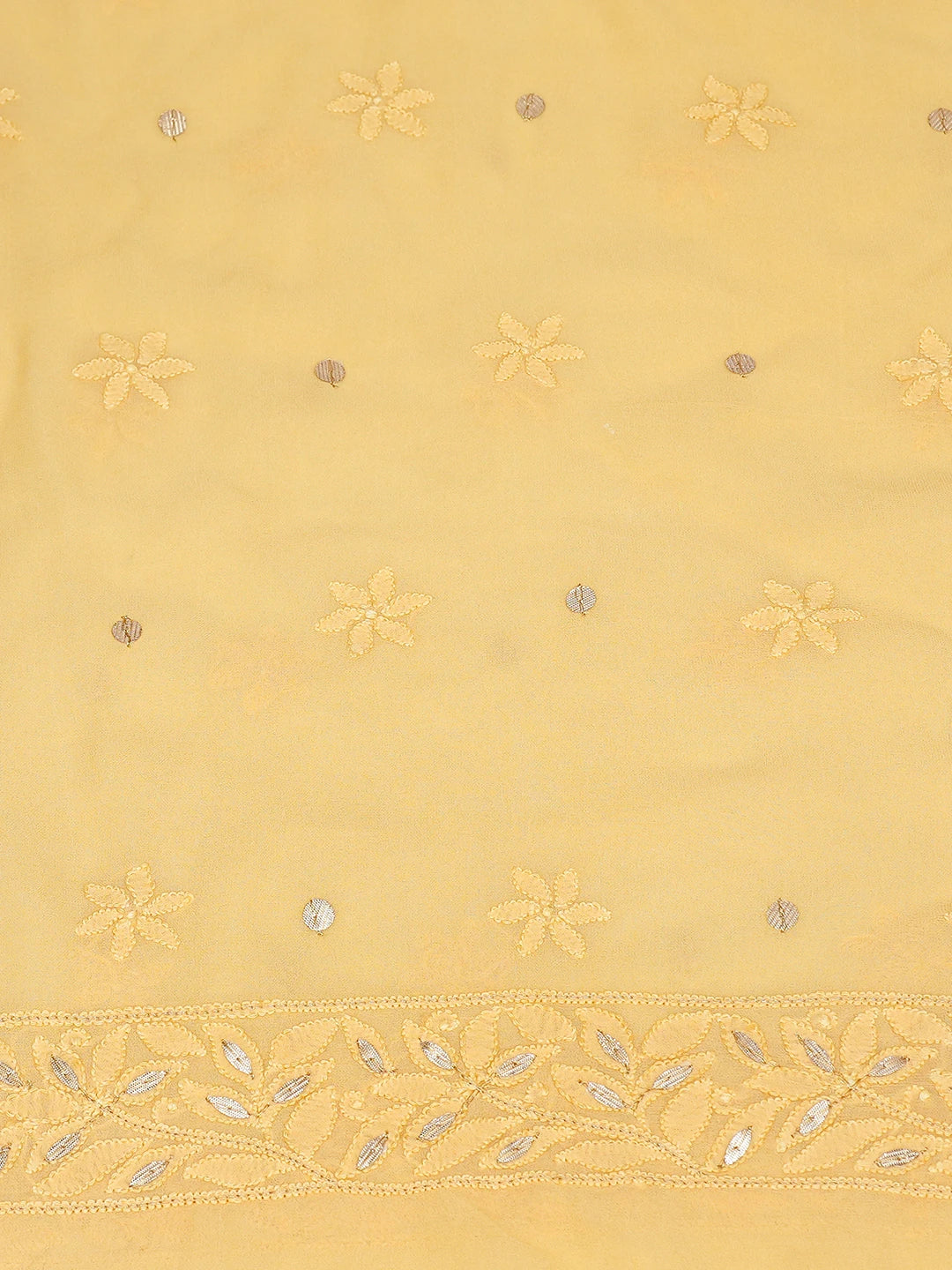 Ada Hand Embroidered Ombre Shade of Mustard & Fawn Viscose Georgette Lucknowi Chikankari Unstitched Kurta Dupatta Set With Zari Work 01A751205