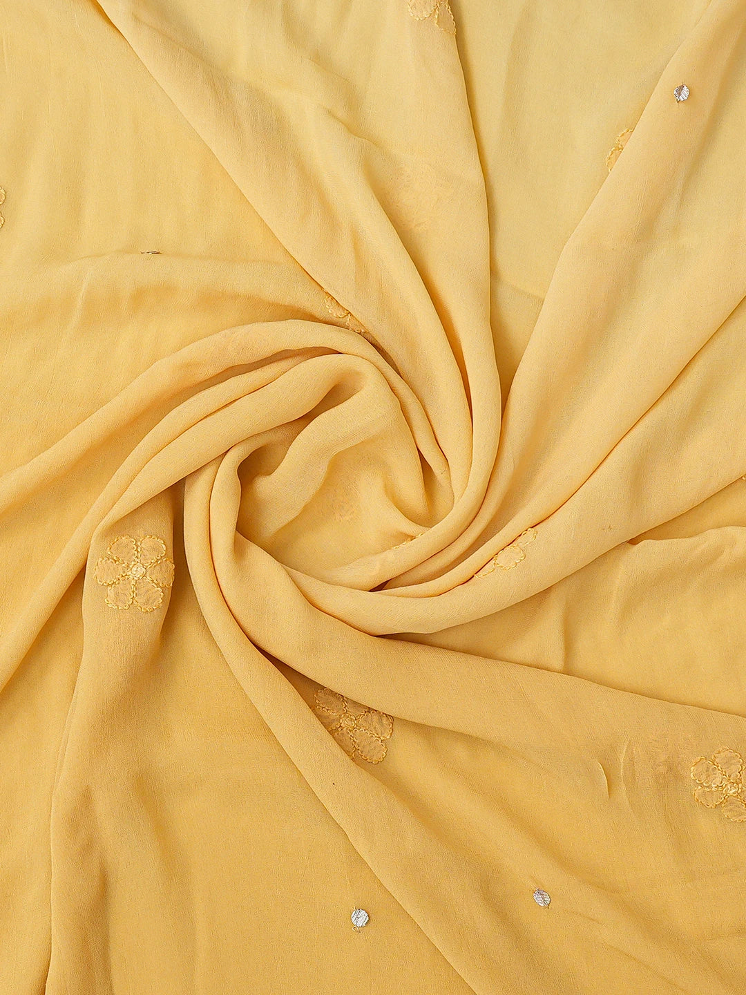 Ada Hand Embroidered Ombre Shade of Mustard & Fawn Viscose Georgette Lucknowi Chikankari Unstitched Kurta Dupatta Set With Zari Work 01A751205
