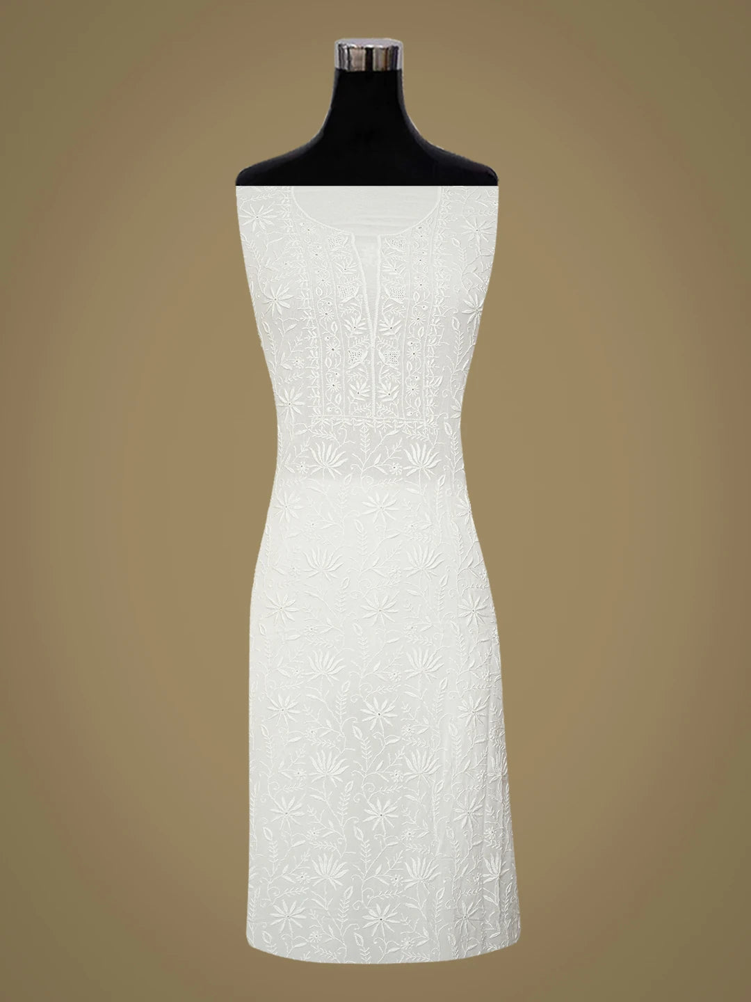Ada Hand Embroidered Smoke White Viscose Georgette Lucknowi Chikankari Unstitched Kurta Dupatta Set 01A754676