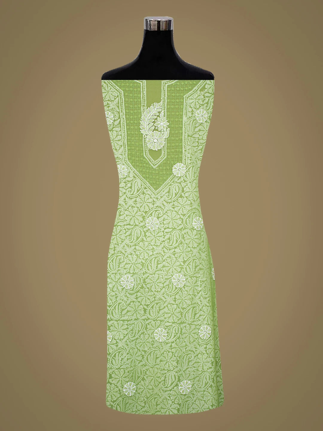 Ada Hand Embroidered Green Georgette Lucknowi Chikankari Unstitched Suit Piece With Pearl Work 01A536041
