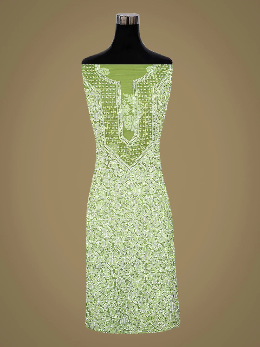 Ada Hand Embroidered Green Georgette Lucknowi Chikankari Unstitched Suit Piece With Pearl Work 01A536041