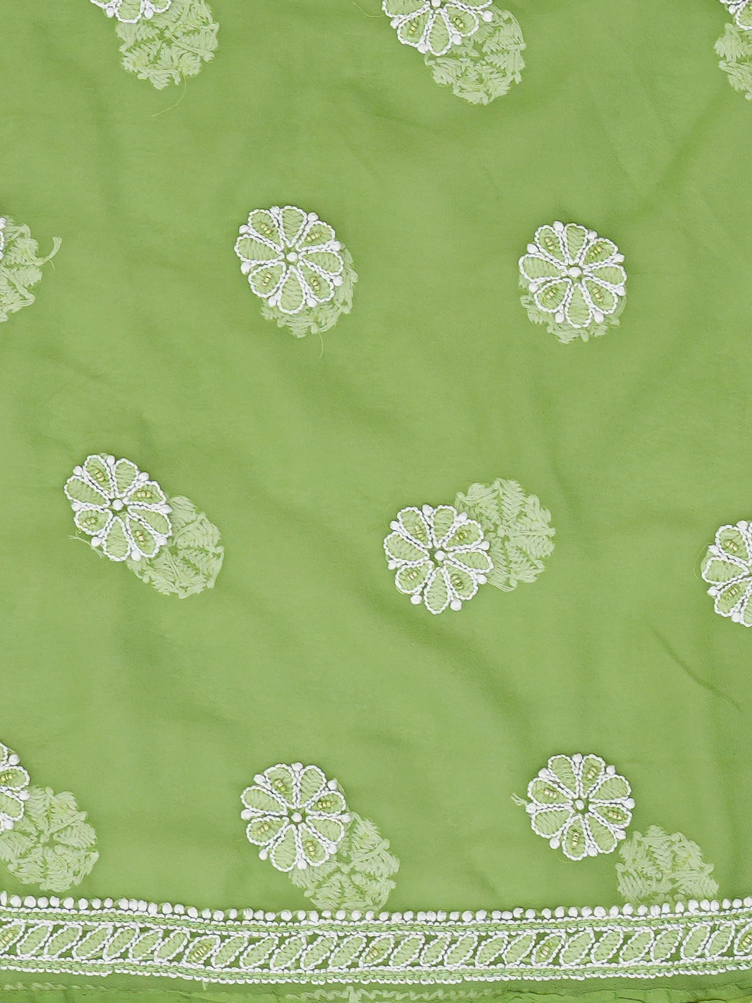 Ada Hand Embroidered Green Georgette Lucknowi Chikankari Unstitched Suit Piece With Pearl Work 01A536041